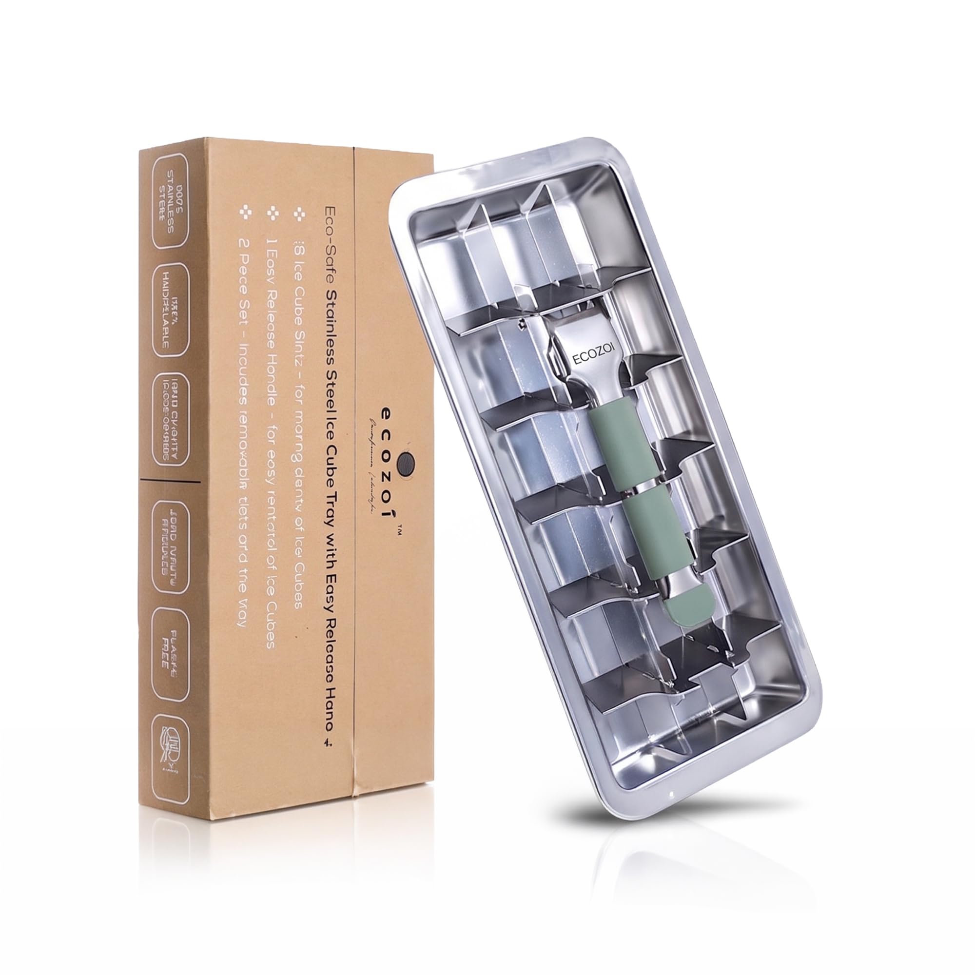 Amazon.com: ecozoi Stainless Steel Metal Ice Cube Tray with Easy