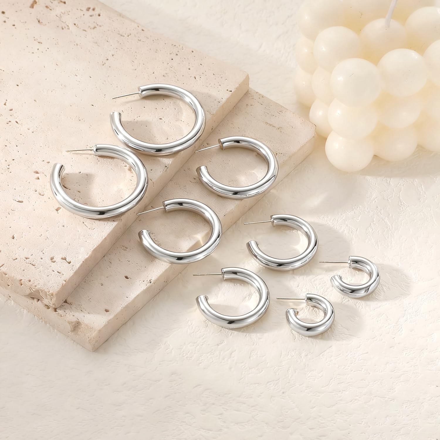 Chunky Gold Hoop Earrings: 14K Gold Plated, Non Tarnish, Lightweight, Open Tube Design, Hypoallergenic, Trendy Minimalist, 20/30/35/40/45/50MM - Image 5