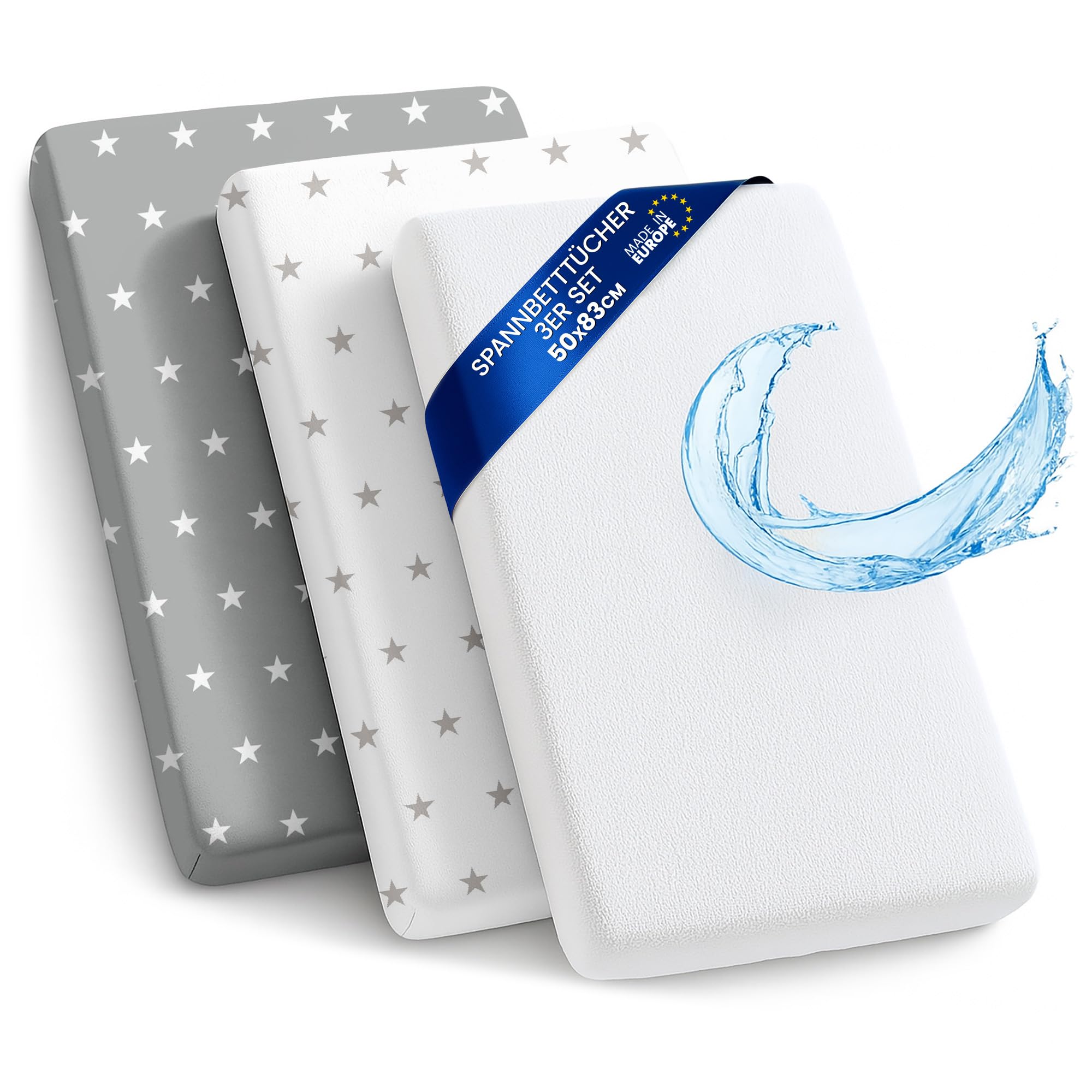 Lenzuola con angoli per passeggino Set di 3: 50x83 cm - 2 lenzuola + 1 coprimaterasso impermeabile - Accessori per lettino per culla co-sleeping carrozzina 50 x 83