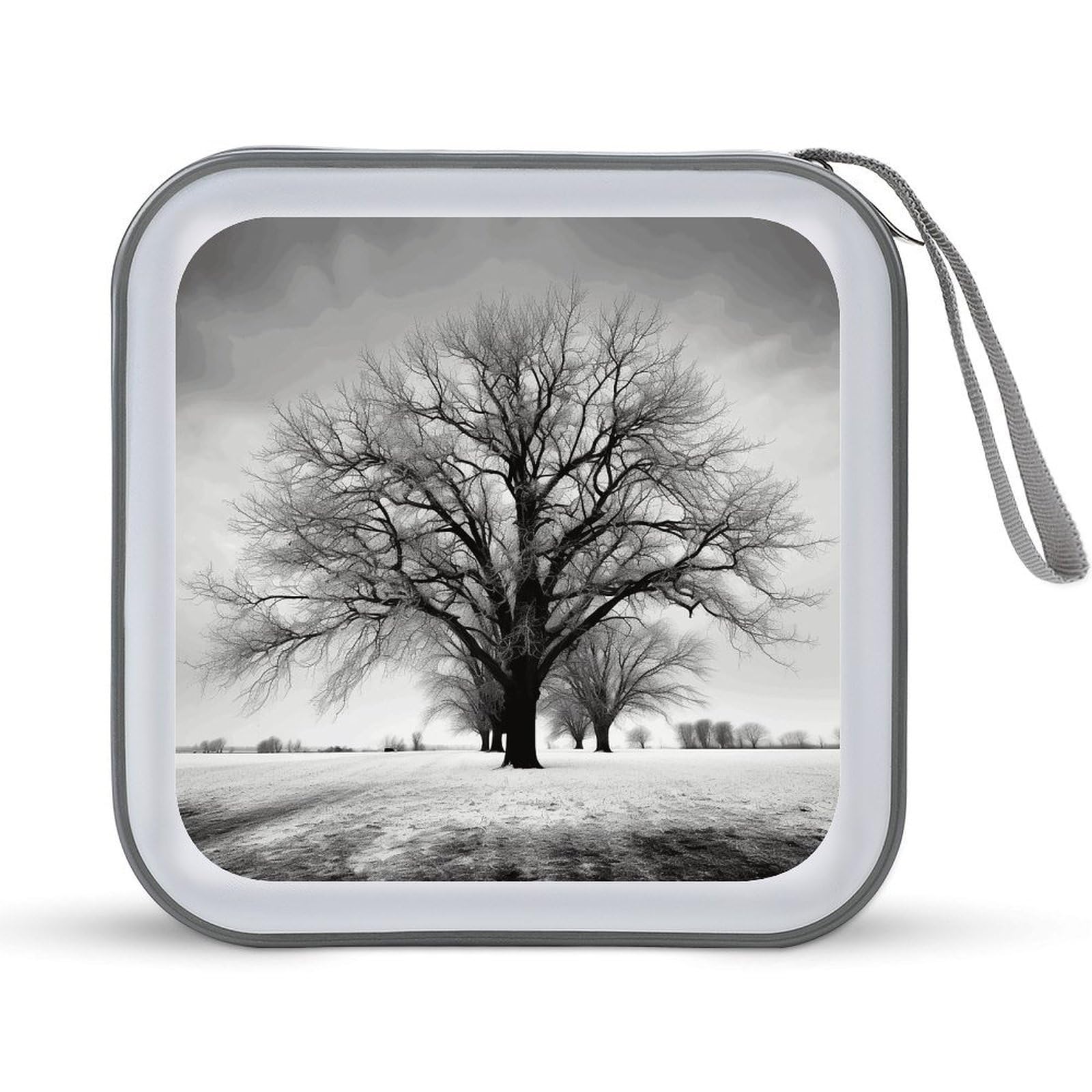 VstaDank - Black and white tree CD case, portable storage, for carrying folders, large capacity for storage discs, hard plastic disc bag, record box