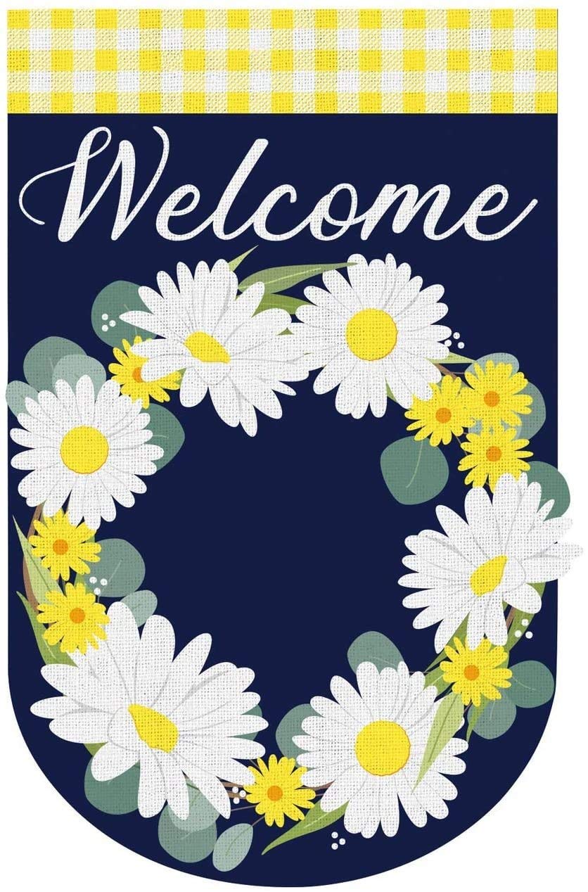 Evergreen Flag Daisy Wreath House Burlap Flag 28 x 44 Inch Double Sided Durable Outdoor Flag for Homes and Gardens