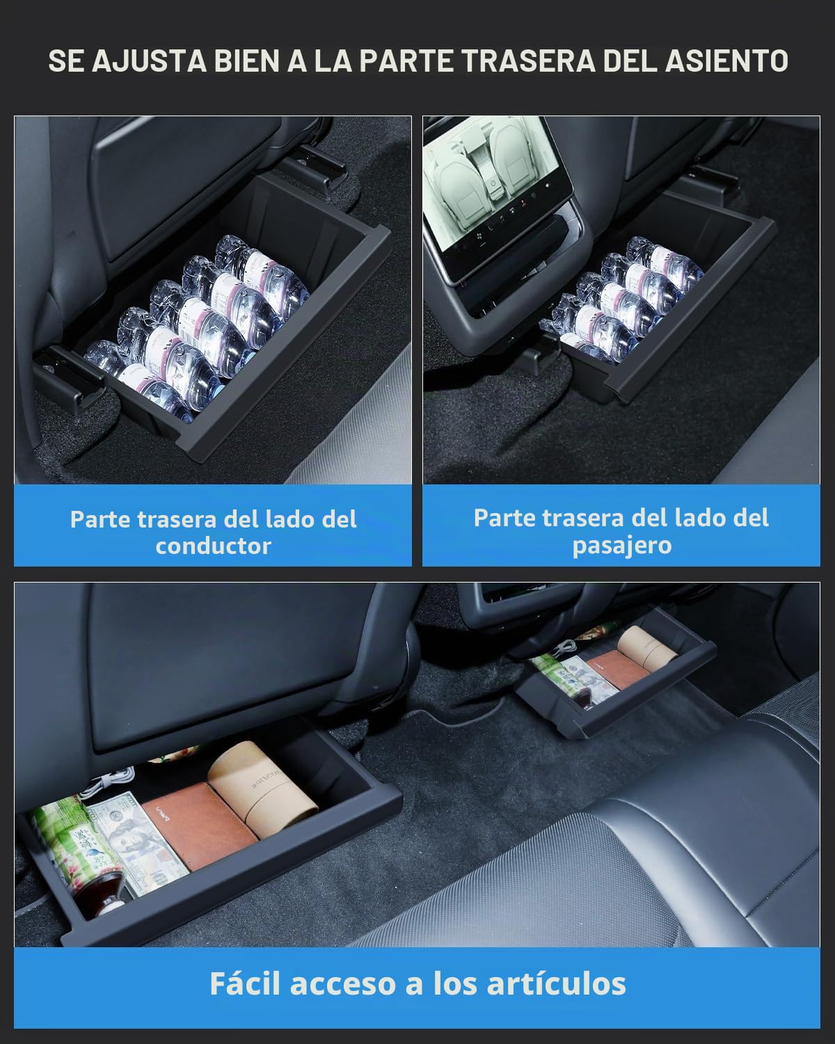 2 Piezas Caja Del Almacenamiento Debajo De La Asiento Para Tesla Modelo Y 2026 2025 2024 2023, TPE Bandeja Oculta Del Organizador Del Asiento Delantera Para Model Y Juniper Accesorios