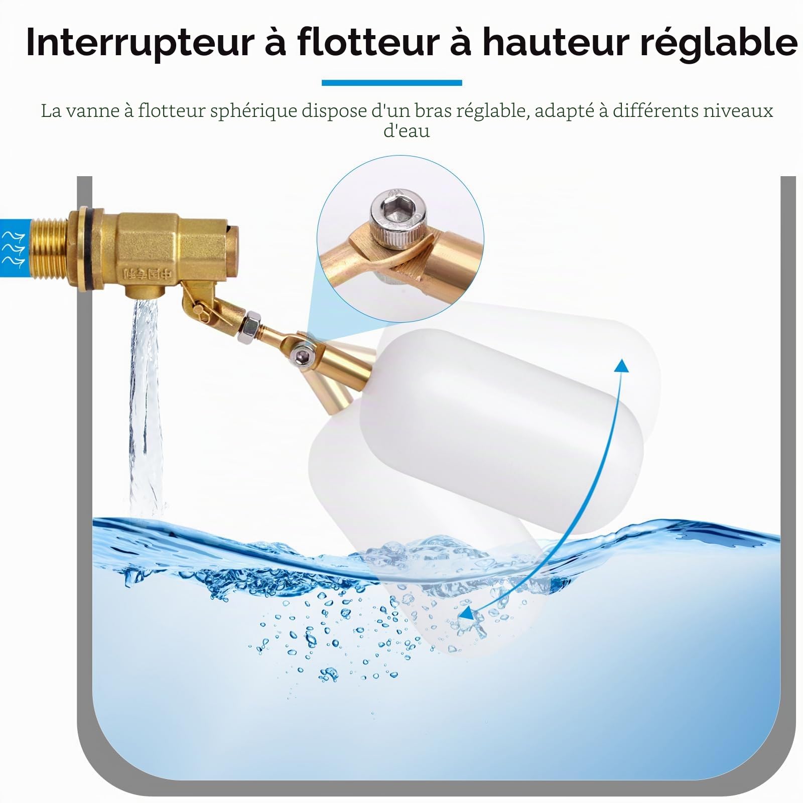 1/2 Pouce Vanne à Flotteur d’Eau Avec Bras Réglable, Vanne à Flotteur De Réservoir d’Eau Pour pour Poissons Aquarium Bovins Moutons