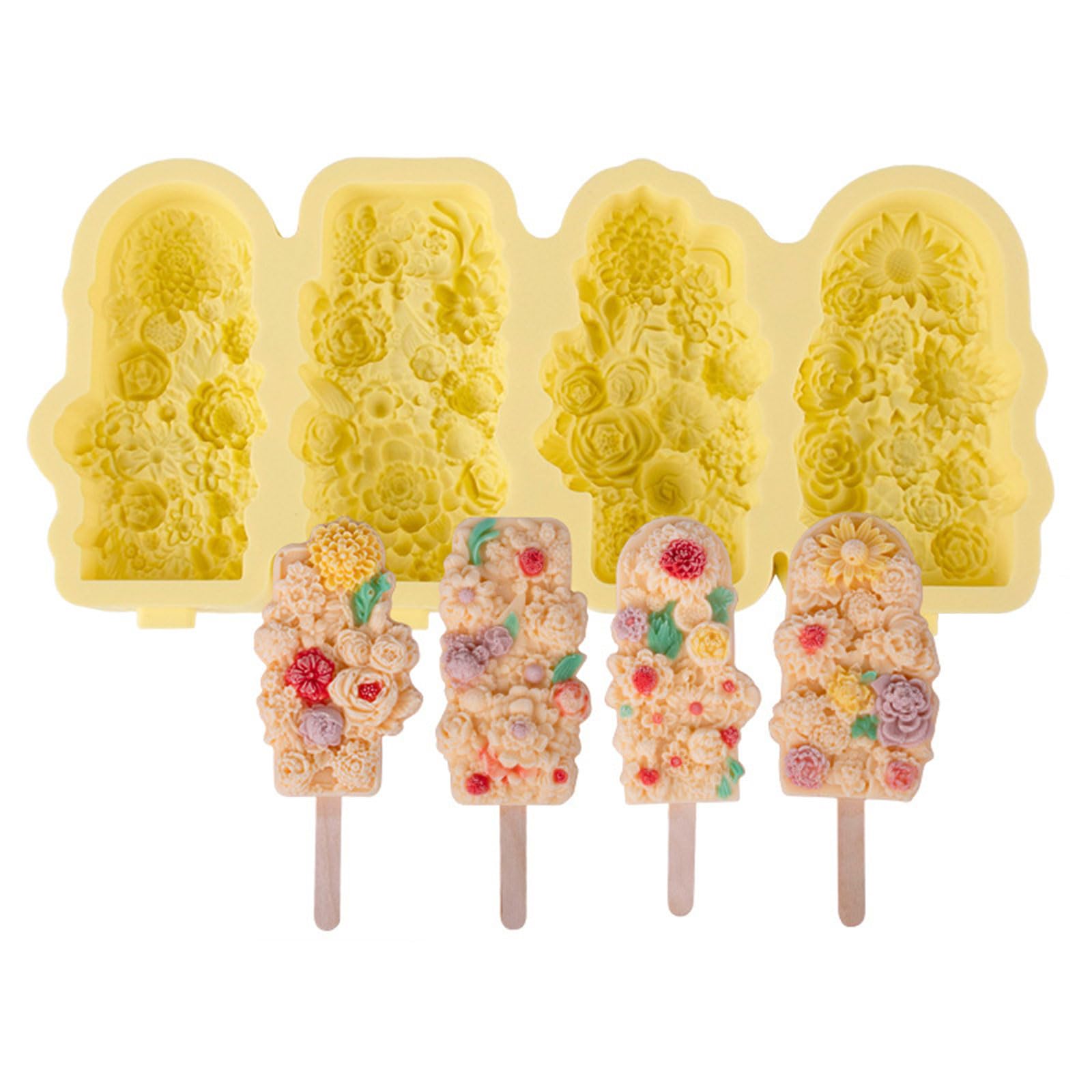 HZBB Shape Silicone Mold 4 Cavity Ices Cream Cubes Making Tool Cake Candy Candy Popsicles Maker Flower Shape Cream Molds
