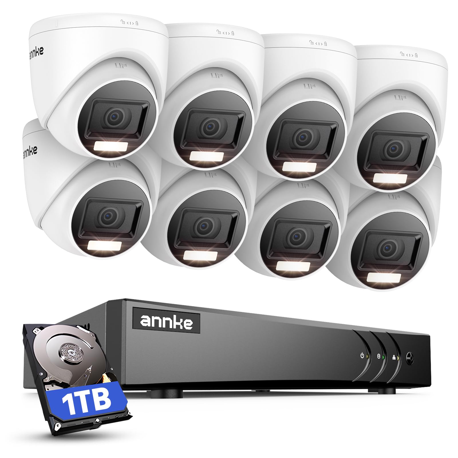 ANNKE 3K Lite 8 Kanal DVR Recorder, 8x1080p Farb-Nachtsicht Überwachungskamera Aussen Set mit 1TB Festplatte, Personen- & Fahrzeugerkennung, Intelligente Suche/Wiedergabe, IP67 Wetterfest