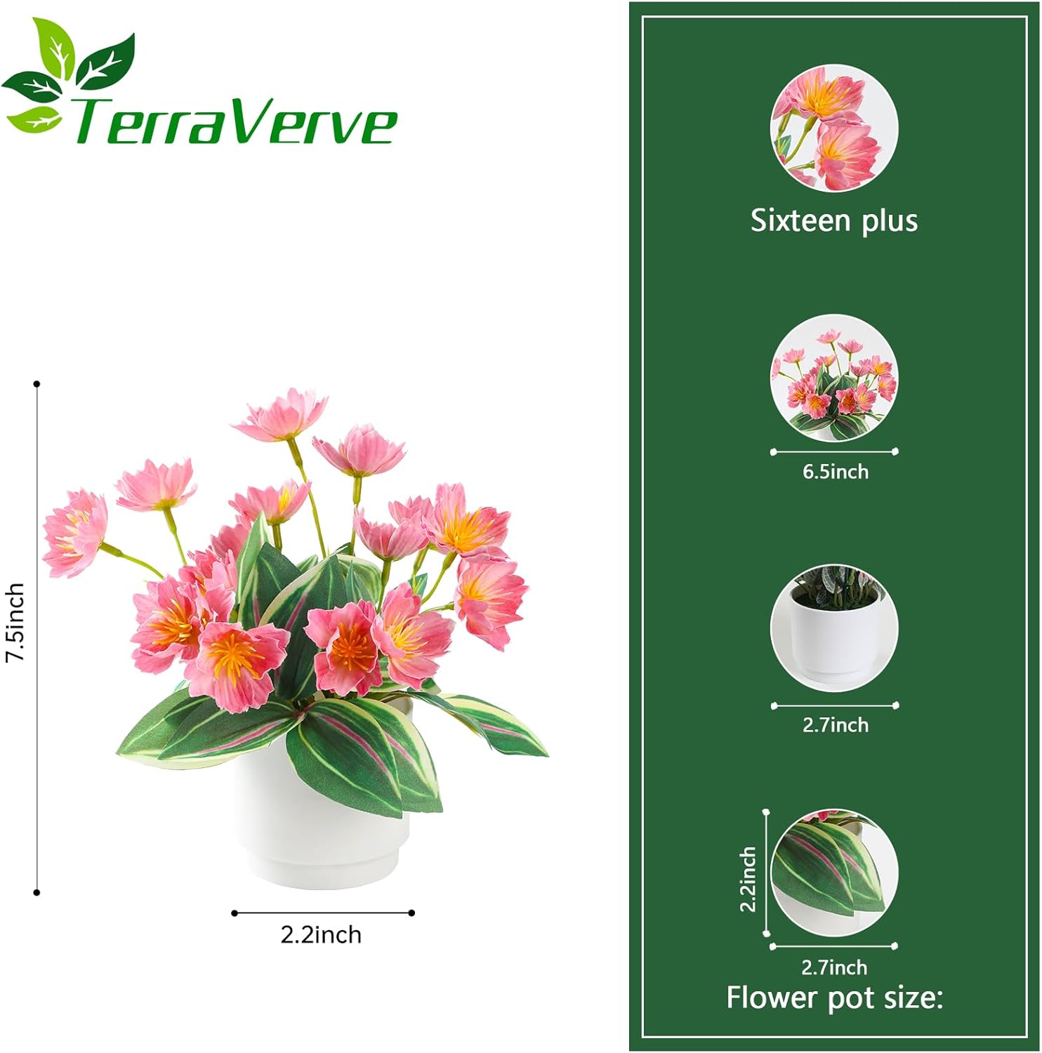 2-Piece Artificial Mums Set & Silk Flowers| Fake Flowers Indoor Planters for Living Room, Bedroom, Bathroom & Office Decor | Boho Style Artificial Plants & Flowers Decor - Image 2