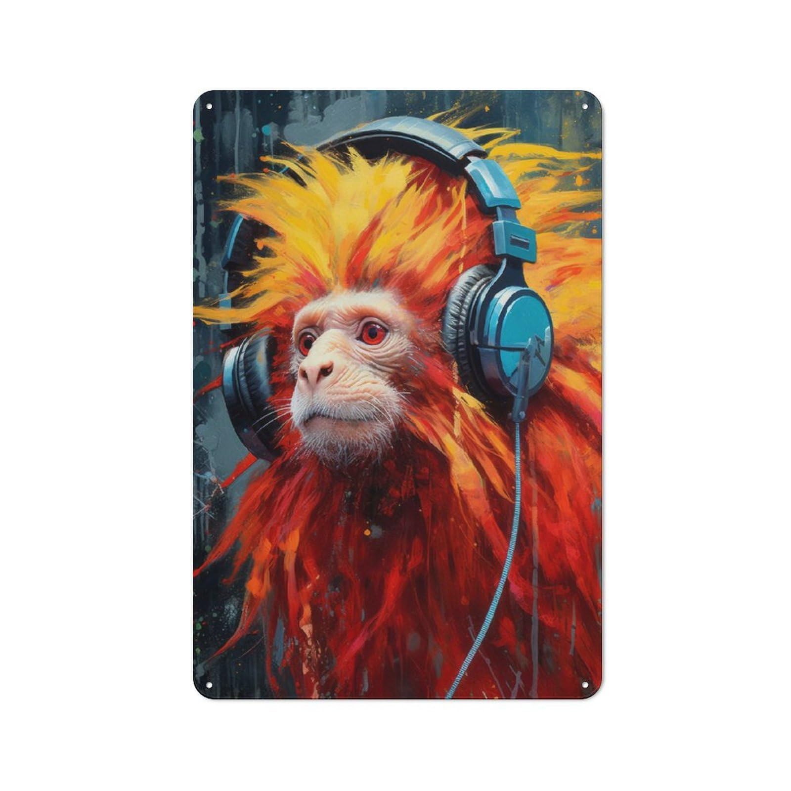 Junmoney Lion With Headphones Retro-Style Metal Plaque 30X20cm For Garage Or Workshop, For Garage, Workshop And Man Cave Decoration