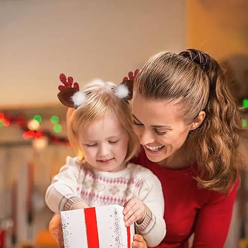 Miniatura 5 de Lindos accesorios de Navidad para el cabello, 2 pares de cuernos de reno, orejas de clip para el cabello, horquilla para tocado para fiesta de
