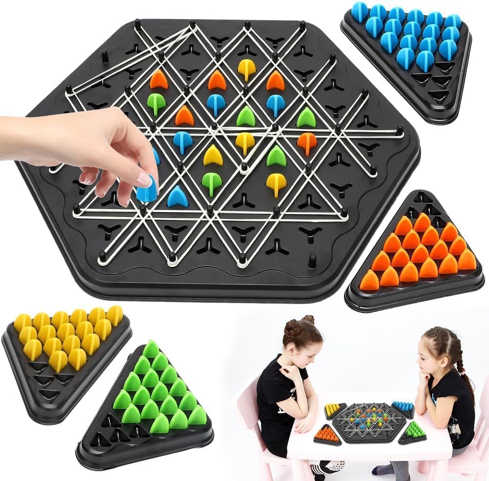 KHAMKARI Chain Triangle Chess Game, Strategy Board Games for Kids, 2 to 4 Players, Triangle Rubber Band Game, Family Games Chess Board Games for Family Night Kids Christmas Birthday Gifts