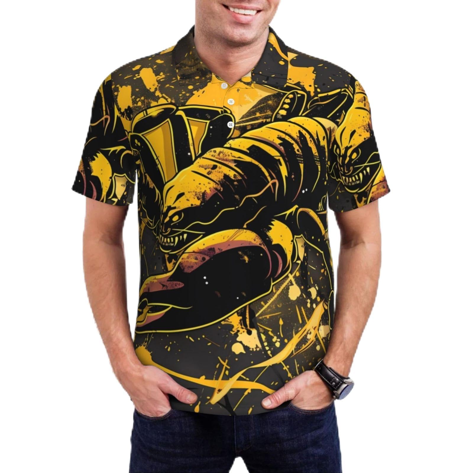 Urban Graffiti Scorpion Illustration Print Polo Shirts for Men Dry Fit Performance Short Sleeve Shirt Polo Shirt-