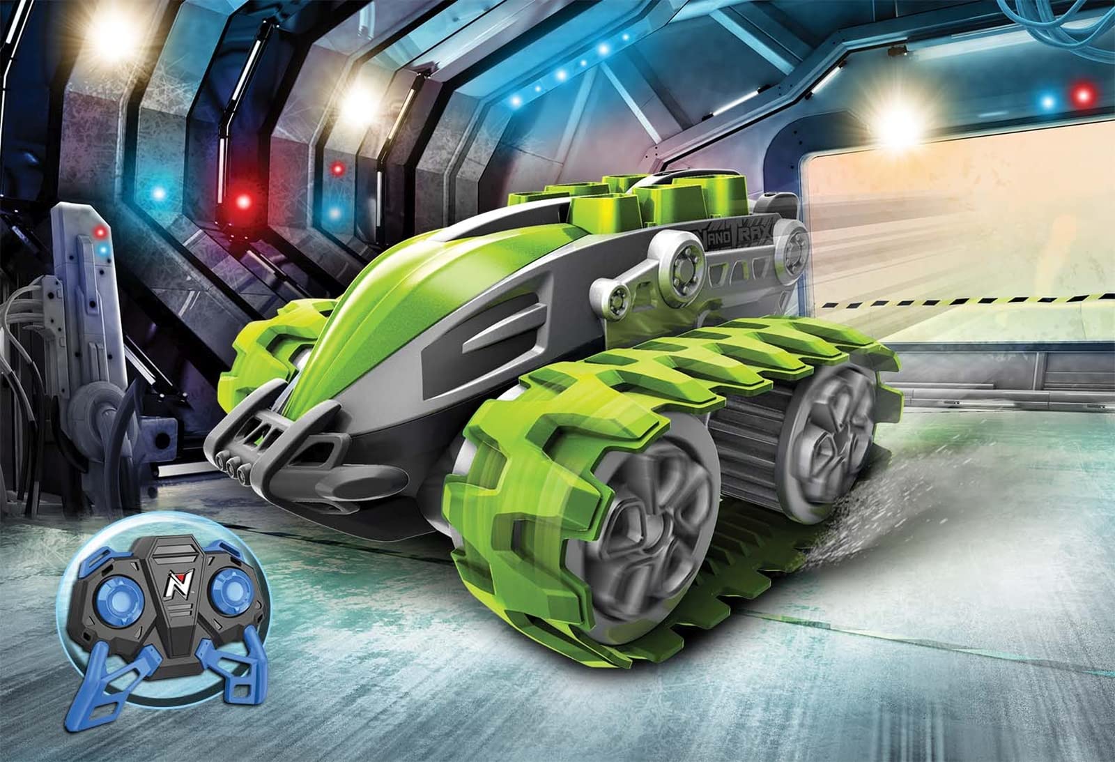 Nikko 10181 Nano Trax zdalnie sterowany samochód RC, mini pojazd gąsienicowy offroad, mały czołg z obrotami 360° i fajnymi godzinami, zabawka dla dzieci od 6 lat i dorosłych, ok. 15 cm, zielony
