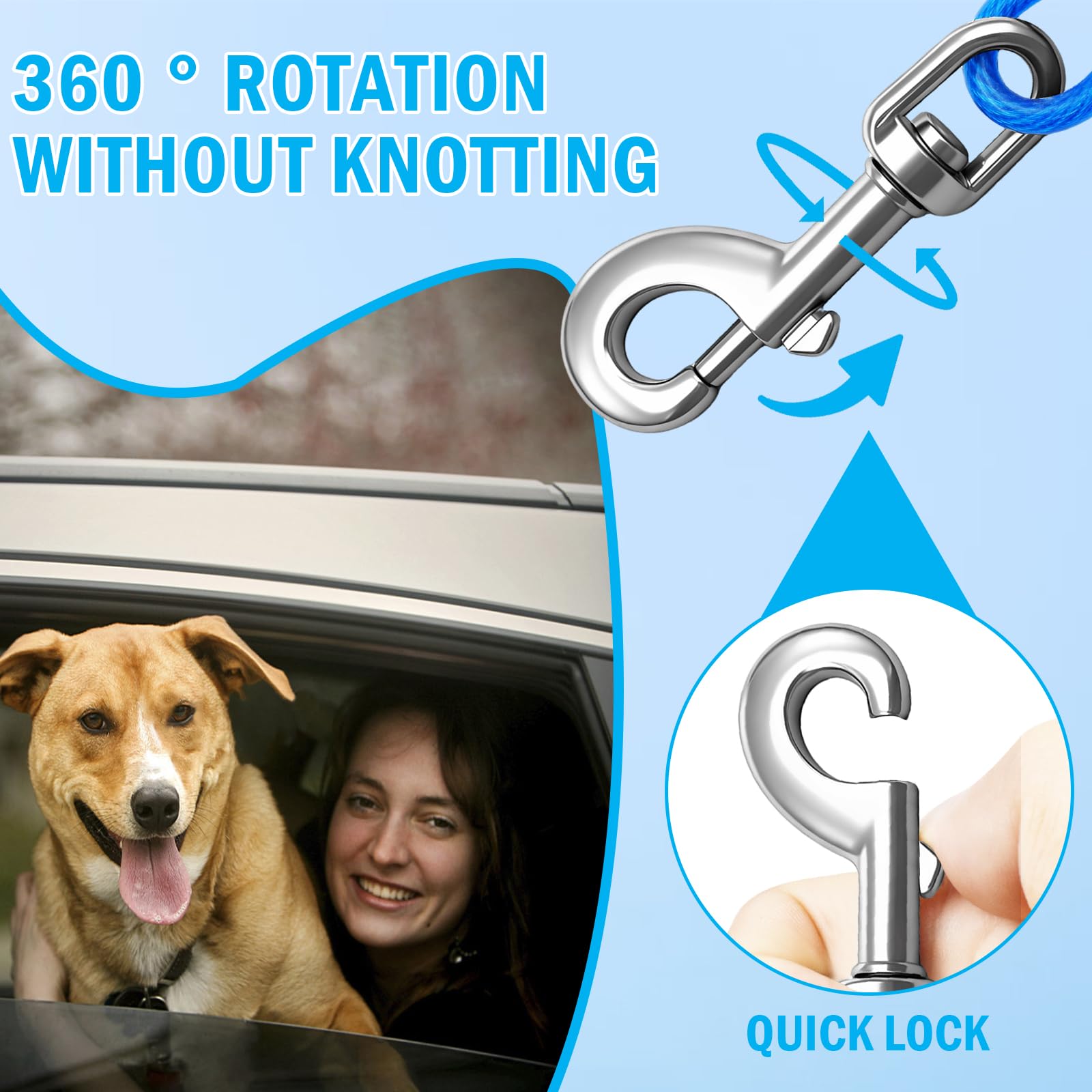 HaiYUAN Dog Car Safety Harness,24 Inch/60 cm Double Clips Seatbelt Dog Leash，No Chew seat Belts for Dogs（2 Pack Blue） - image 5