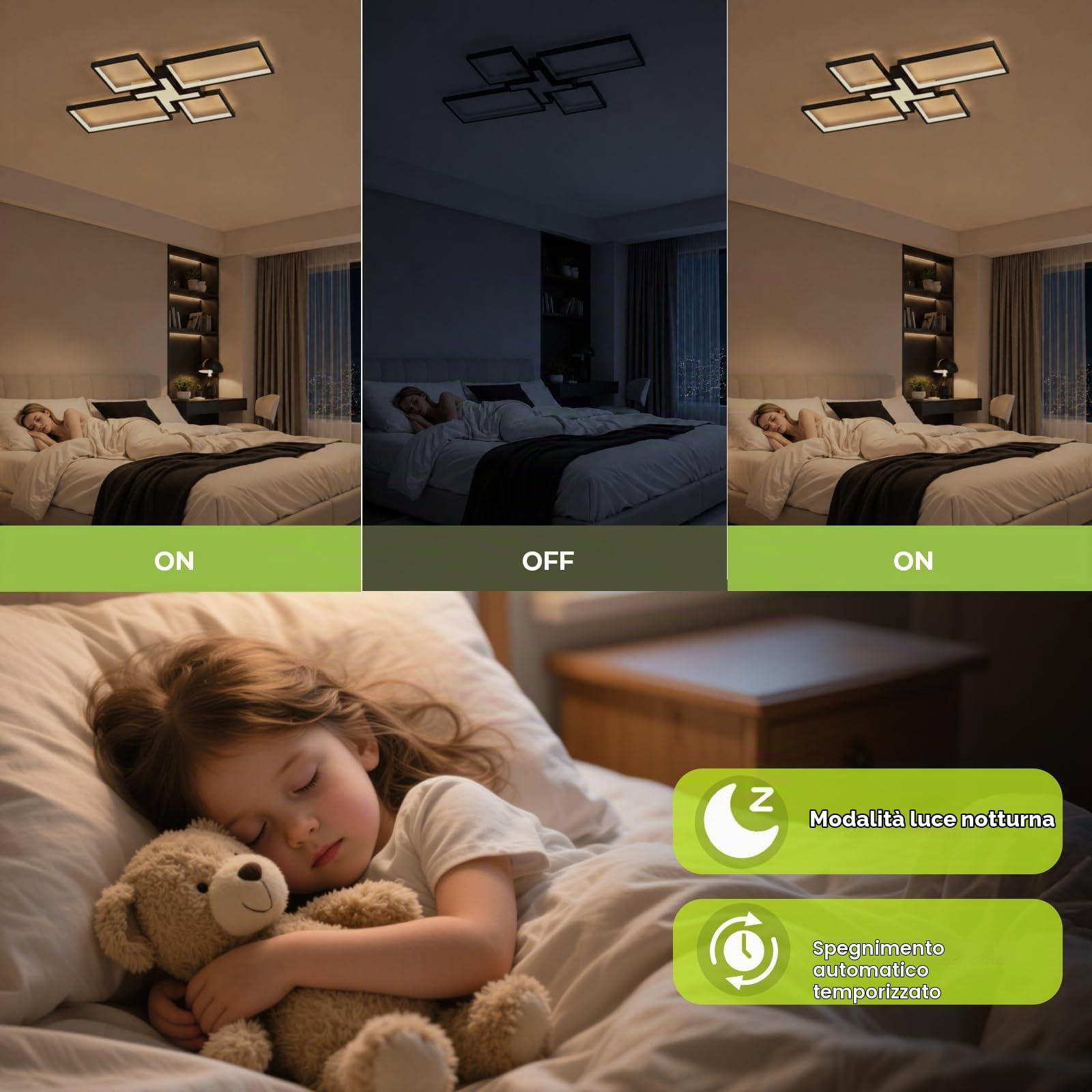 OTREN Plafoniera LED Soffitto Dimmerabile, 82CM 60W Lampadario Camera da Letto con Telecomando 3000K-6500K, Moderno Lampada Soffitto per Soggiorno Cucina, Nero