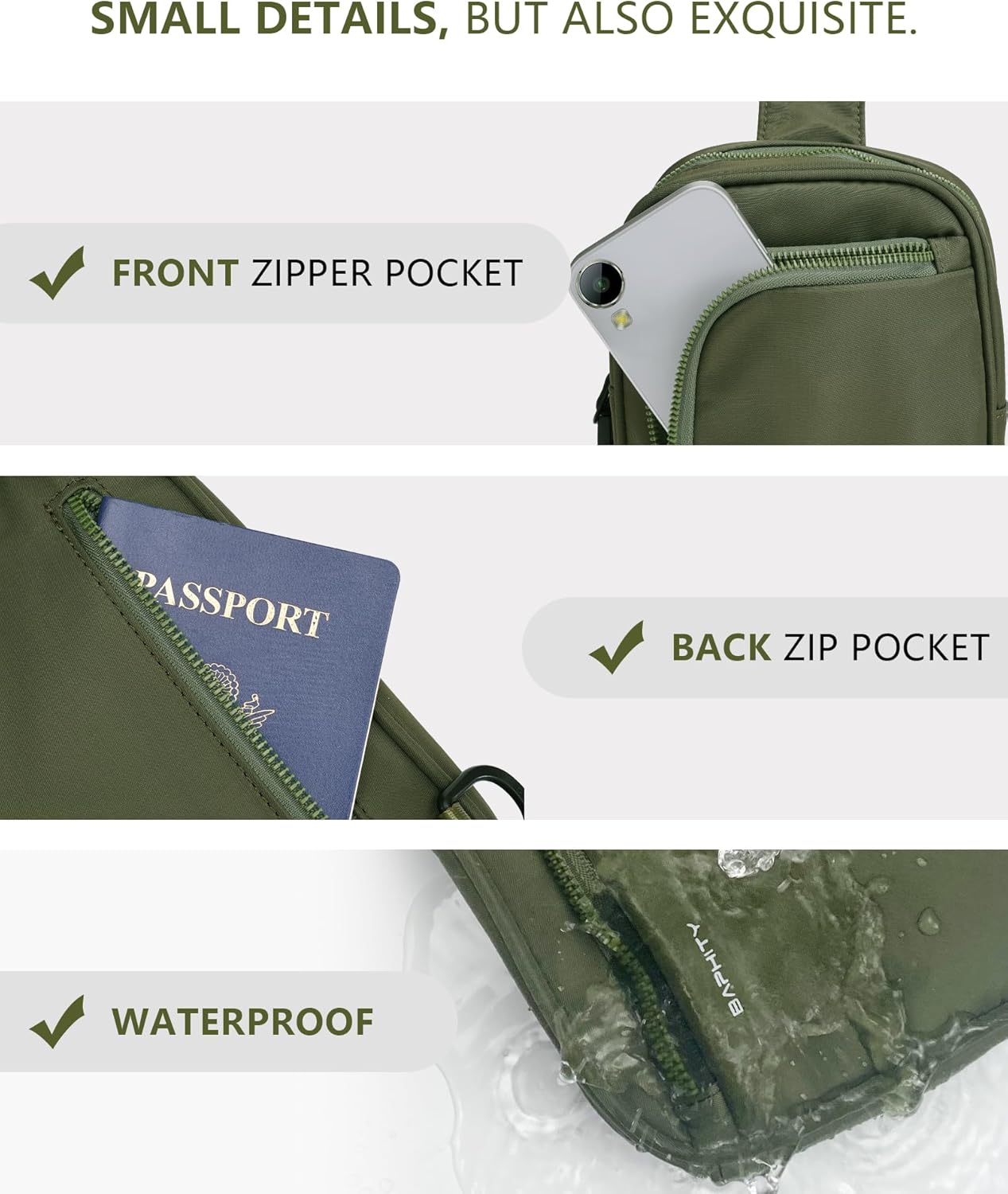 Small Sling Bag for Women and Men, Crossbody Bag Trendy, Fanny Packs Purses Chest Bag for Travel - Green - Image 5