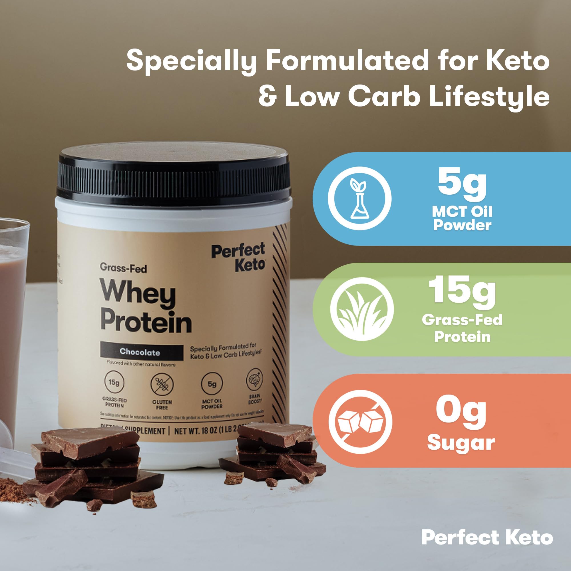 Perfect Keto Whey Isolate Protein Powder, Chocolate | 20 Servings — Amazon image 4