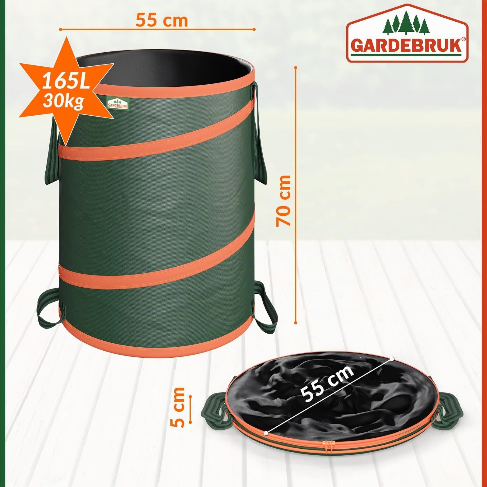 GARDEBRUK - 3x Sac de déchets de jardin 165L max. 30kg par sac tissu renforcé hydrofuge ordures bac