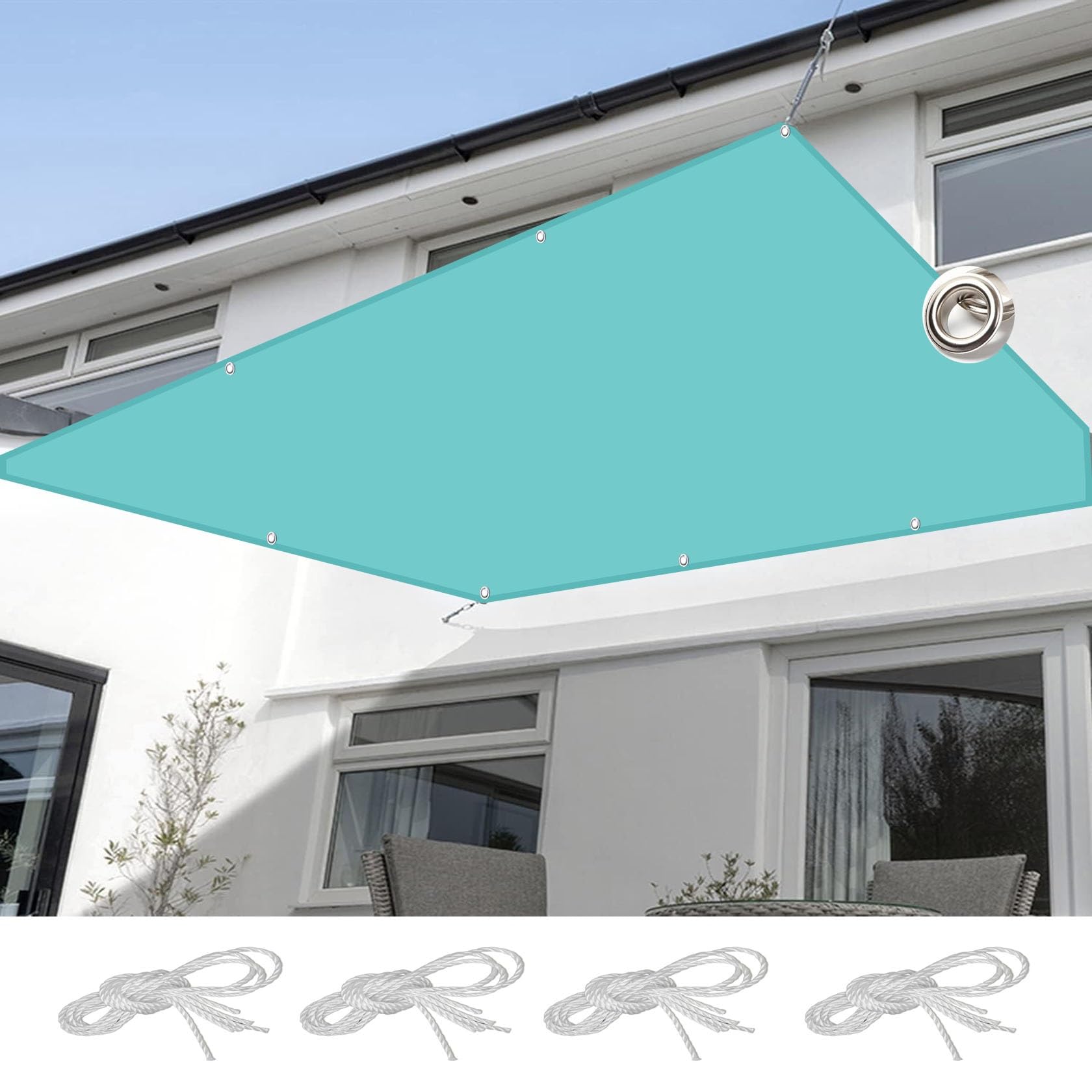 Voile d'ombrage bleu ciel pour repas sur terrasse et fêtes de jardin ombragées
