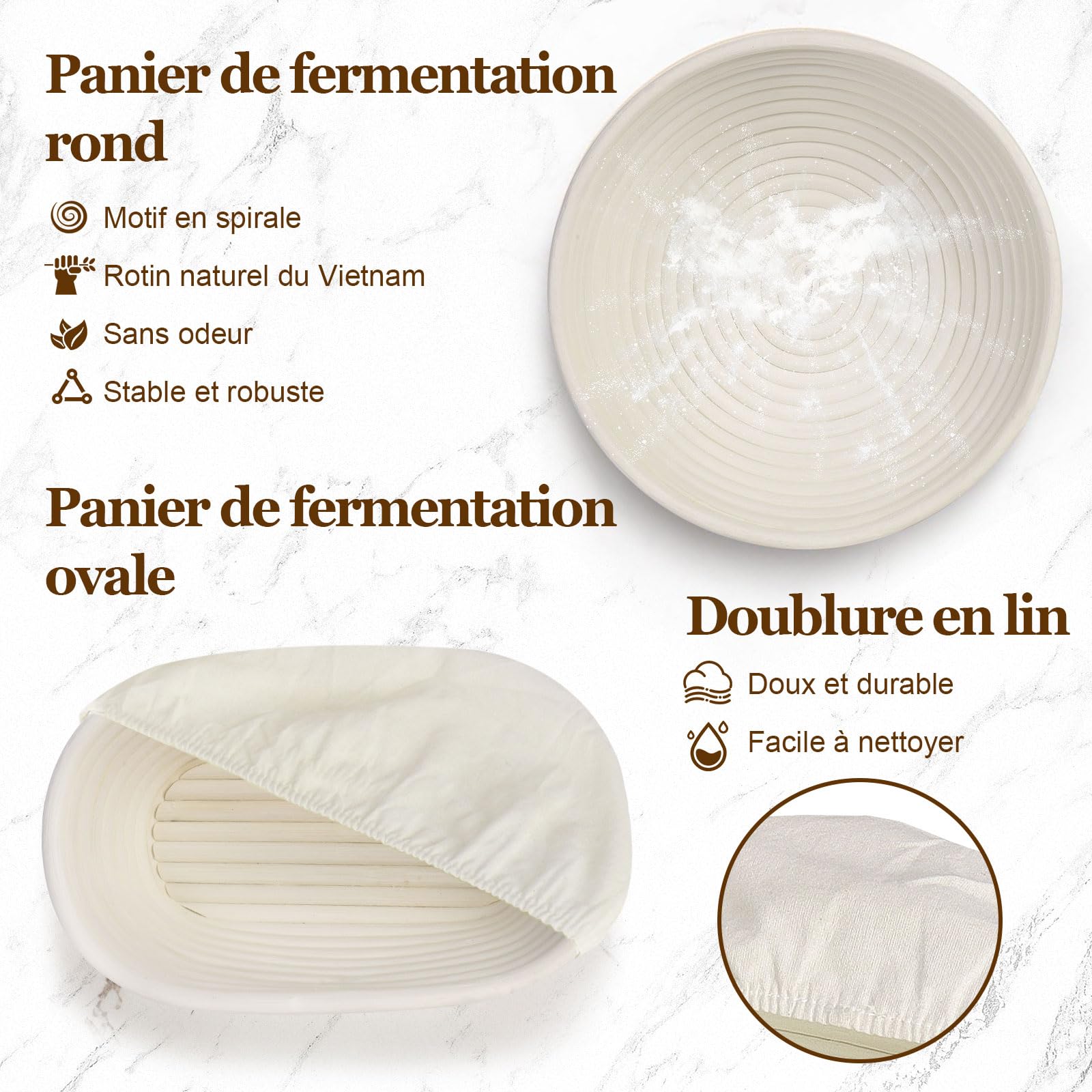 SHANNA Banneton Pour Pain, Kit Boulangerie Levain 15 Pièces, Corbeille a Pain en Rotin Naturel Rond et Ovale, Panier Fermentation Pain set Adapté aux DéButants et Professionnels (15PCS)