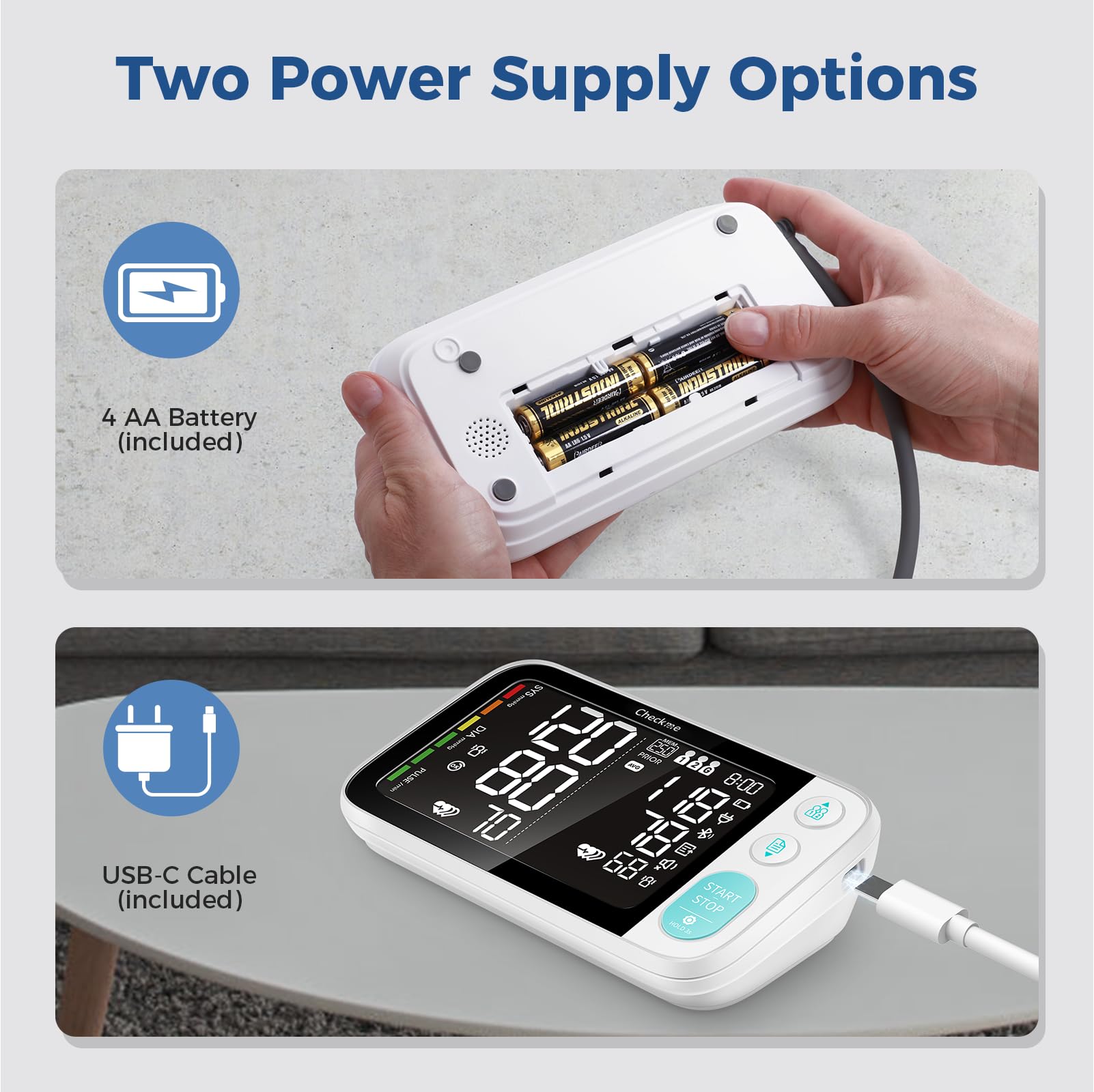 Checkme Blutooth Blood Pressure Monitors for Home Use, Blood Pressure Machine with Dual-Display, Extra-Large Adult Cuff, 500 Readings, Voice Broadcast - Automatic BP Monitor with Bluetooth
