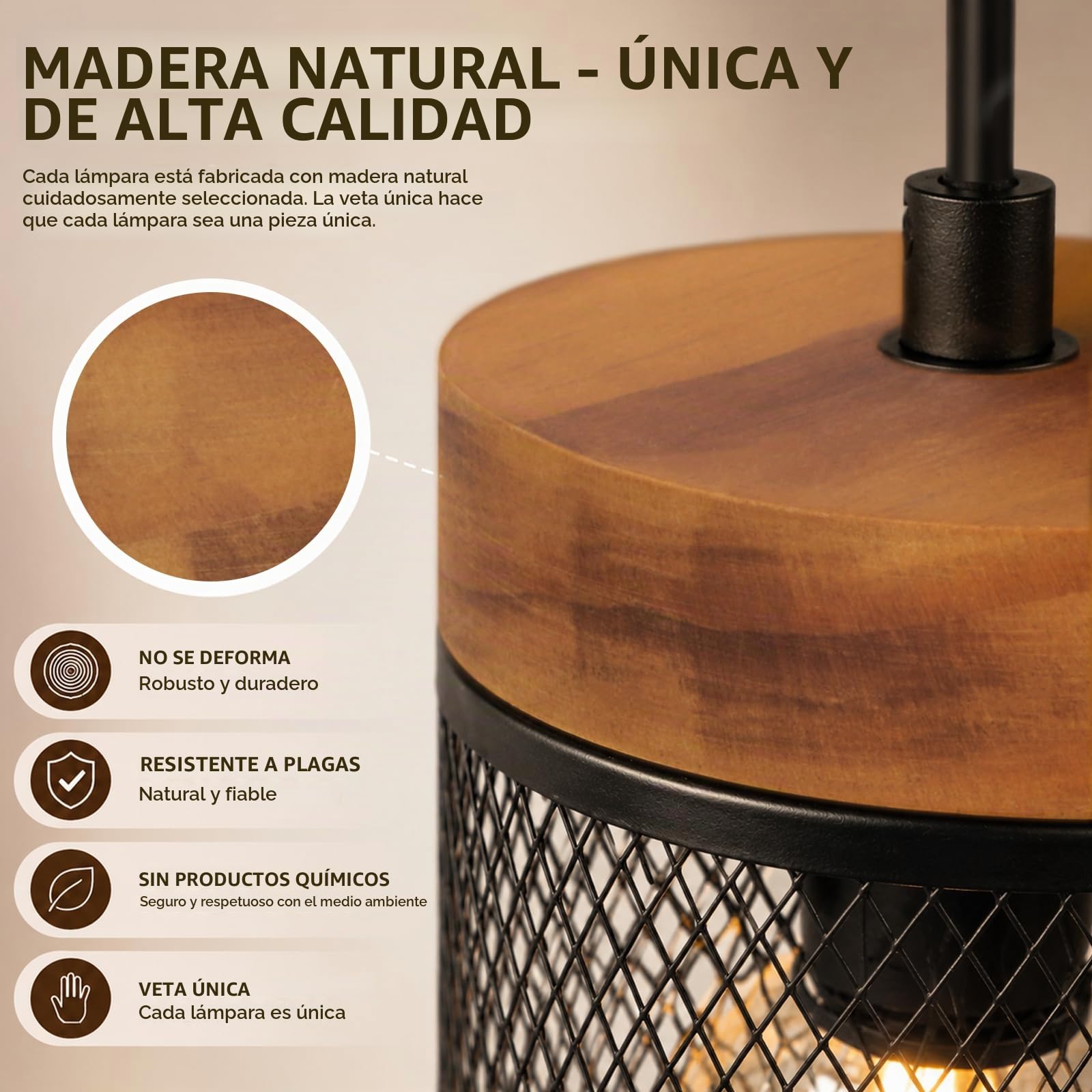 ZMH Lámpara colgante de comedor de madera negra lámpara colgante vintage | de 3 bombillas E14, estilo industrial, lámpara de comedor, lámpara colgante retro para salón - bombillas no incluidas