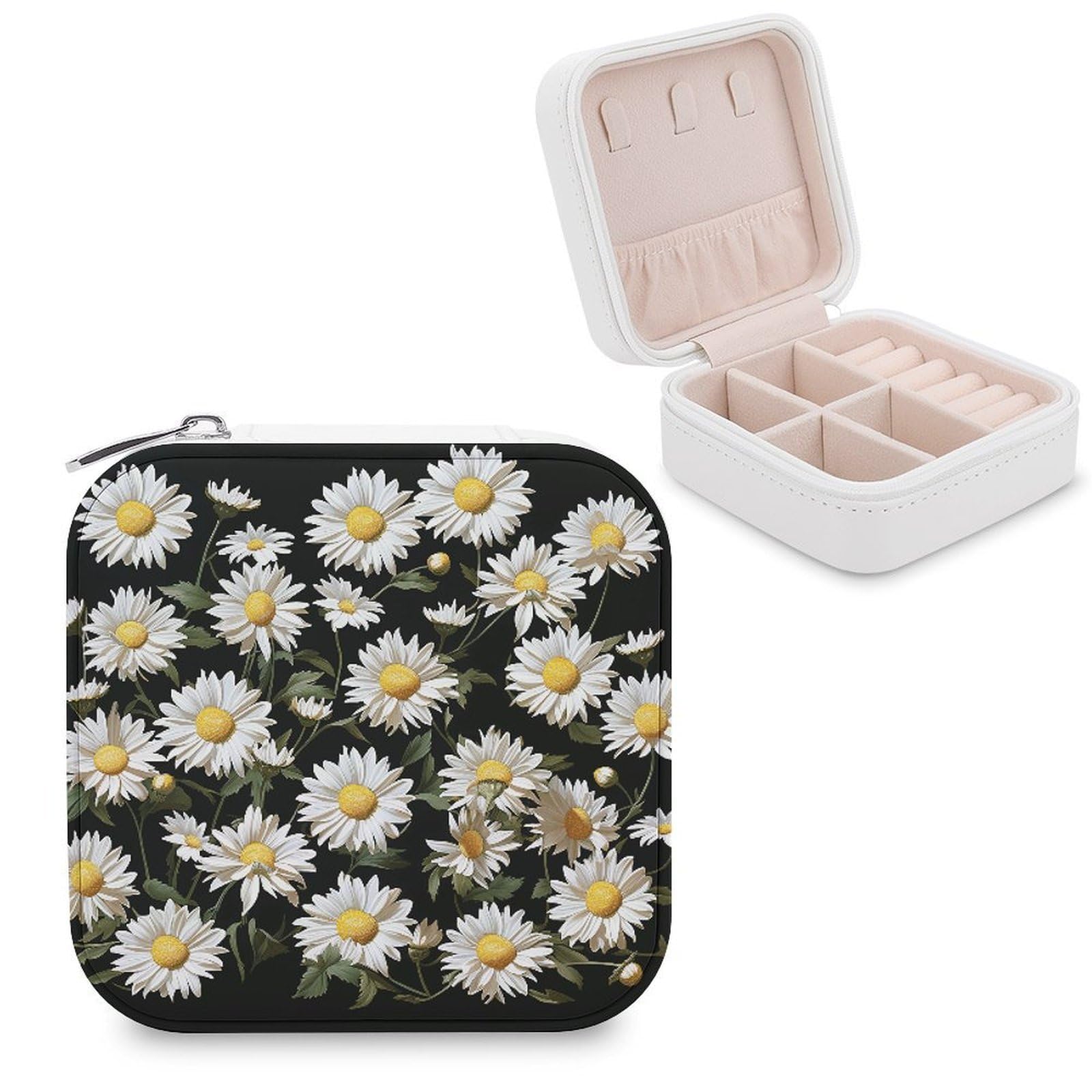 VstaDank Daisy Jewelry Box for Women Custom Travel Jewelry Case Personalized Travel Jewelry Boxes Small Portable Jewelry Organizer Box for Rings Necklaces Bracelets Earring