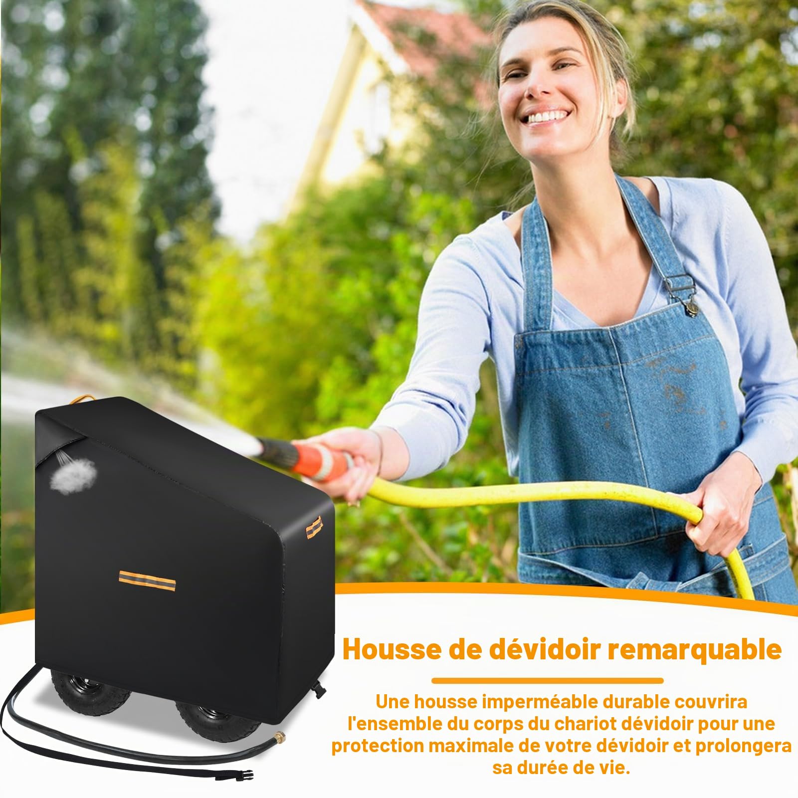 Housse étanche 420D Protection solaire Ouvrage d'aération 4 bandes réfléchissantes pour dévidoir de tuyau d'arrosage