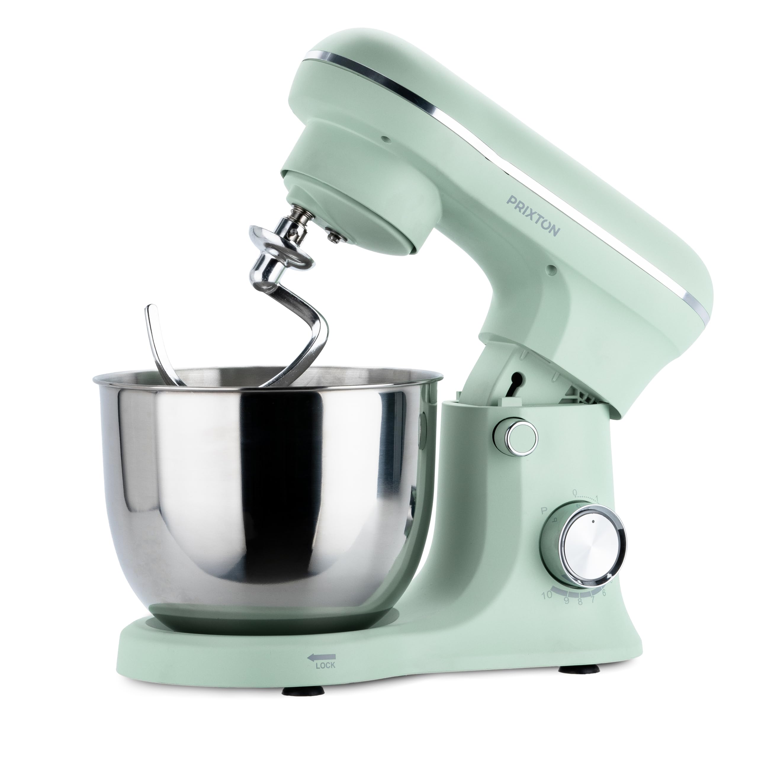 PRIXTON Batidora Amasadora KR250 para Repostería, Potencia 1500W, 10 Velocidades, Bol Acero Inoxidable de 5 litros, 3 accesorios, Tapa Transparente, Color Verde Mint Mate (Reacondicionado)