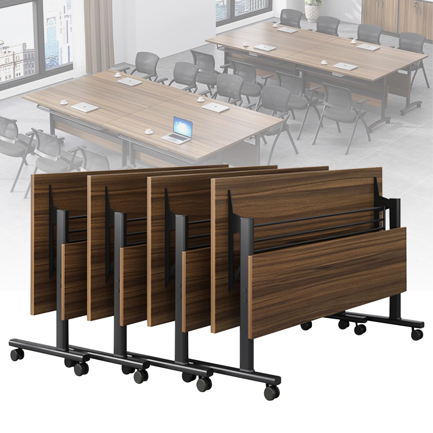Conference Room Tables,Folding Conference Tables,Flip Top Rolling Mobile Table with Silent Locking Wheels,Modern Portable Seminar Training Meeting