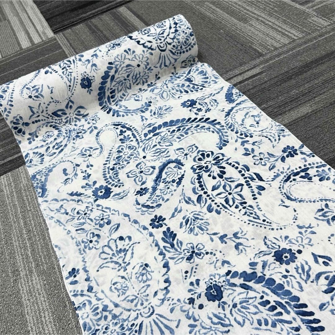 Amazon.co.jp: 美術サロン 近江ちぢみ浴衣 綿 藍捺染 ペイズリー 日本  