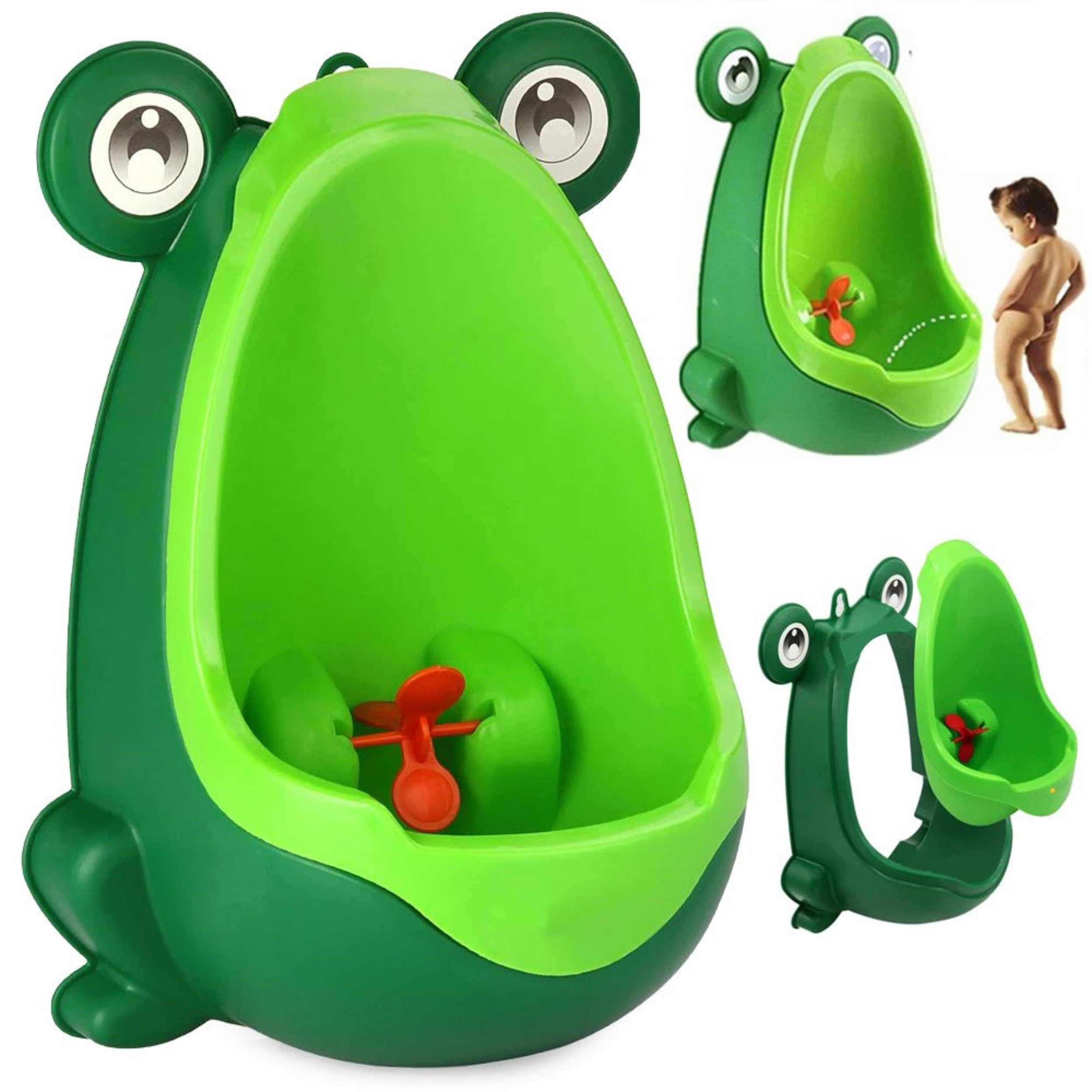 PARENCE – Wandmontiertes Urinal für Kinder, Jungen – Lern-Töpfchen mit Saugnäpfen – Grüner Frosch – Abnehmbarer Tank – Verstellbare Höhe – Leicht zu reinigen