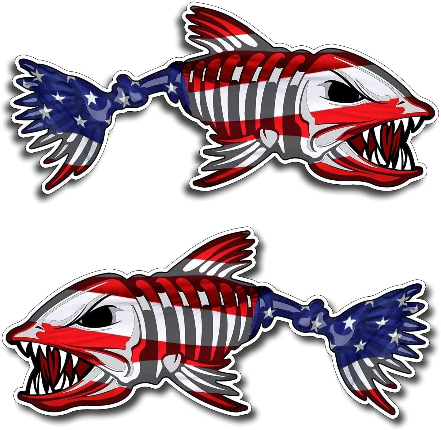 NTICKER 2 pcs US Flag Skeleton Fish Sticker, 12in, LR