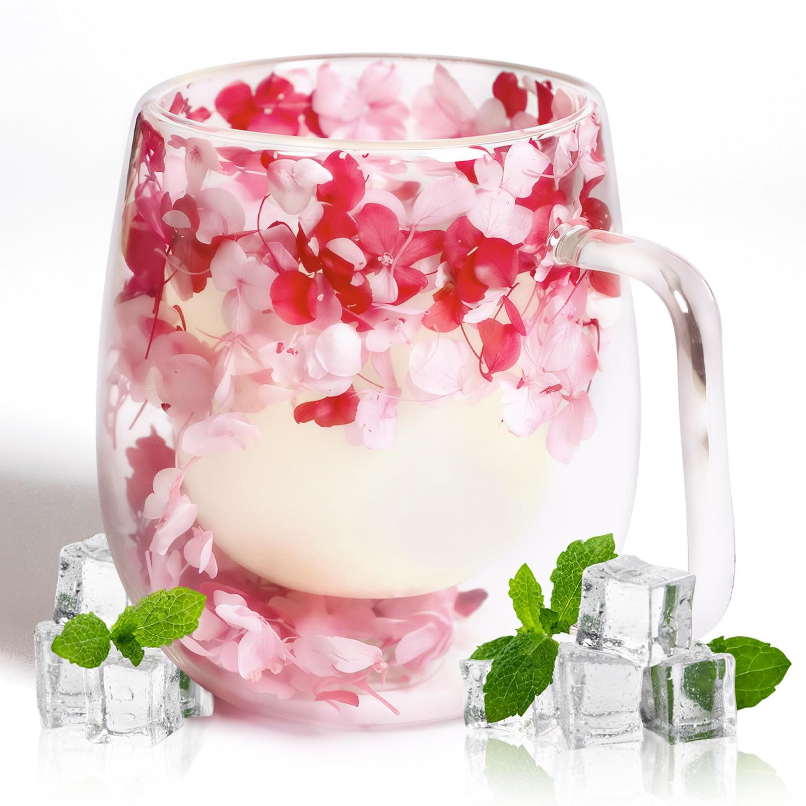 AWSOLAR Dried Flower Double Walled Glass Mugs, 12.3oz Double Coffee Mugs with Flower Mug Gifts for Women Mum Wife Friend — image 1