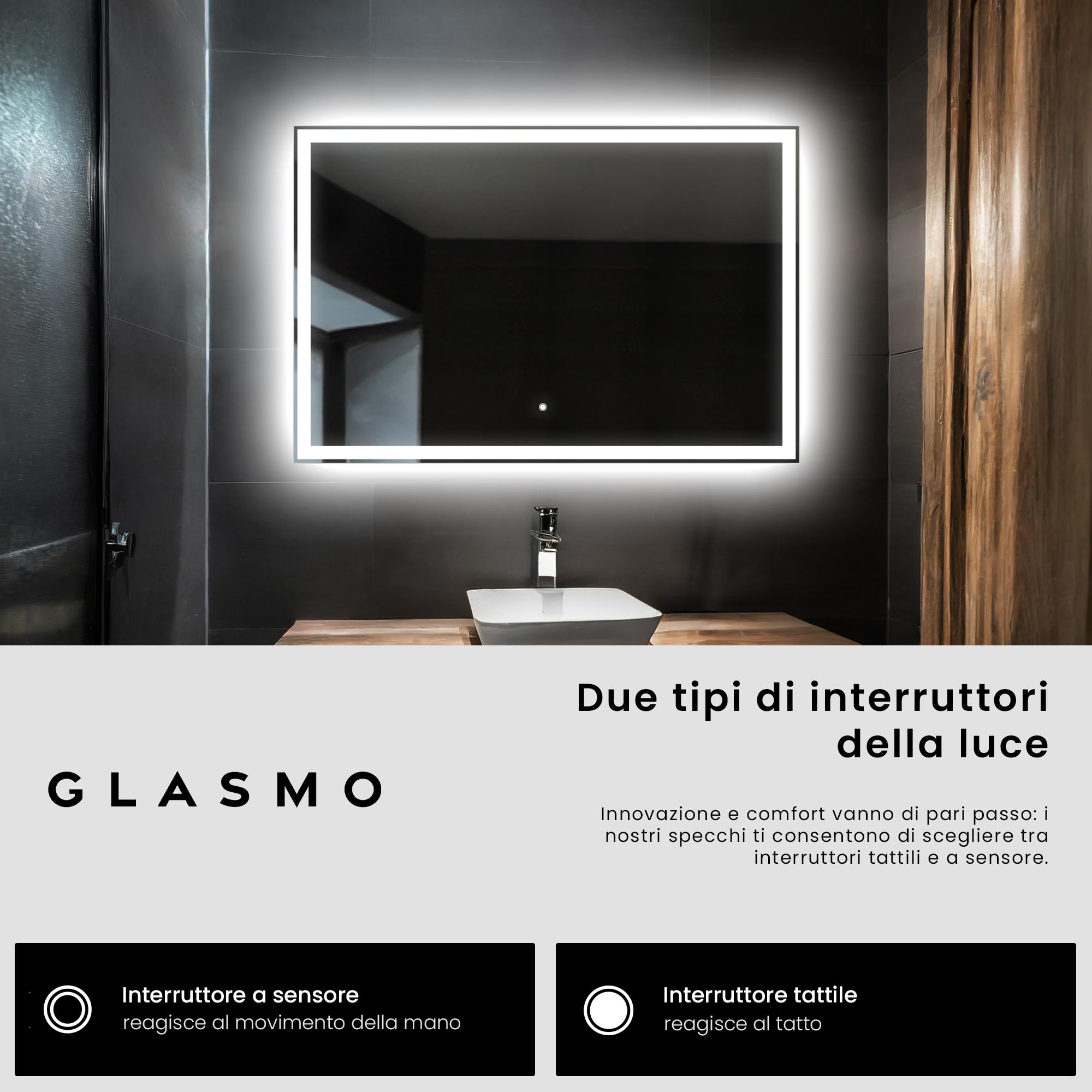 FORAM Specchio da Bagno con LED Illuminazione, Specchio da parete a LED per il bagno 110x80 cm Aurora - su Misura - Personalizzabile - moderno specchi retroilluminato