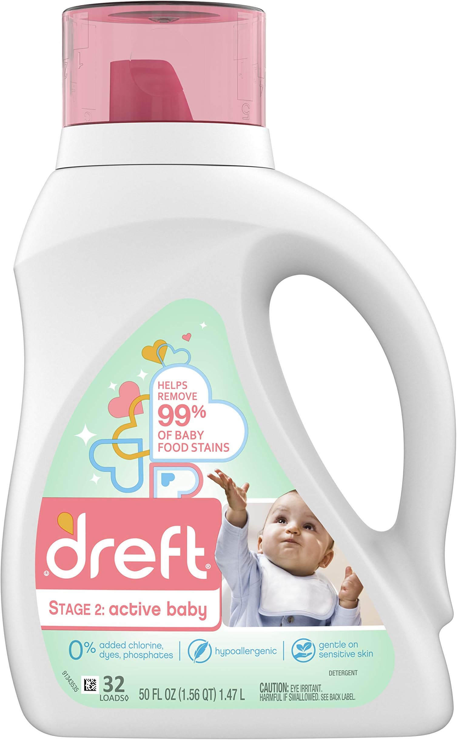 Dreft Stage 2: Active Baby Liquid Laundry Detergent, 32 Loads 46 fl oz (Packaging May Vary)