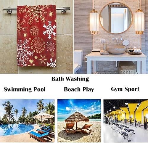 Miniatura 2 de Pfrewn Toallas de mano de copos de nieve de Navidad de 16 x 30 pulgadas, toalla de baño de corazones dulces, ultra suave, altamente absorbente,