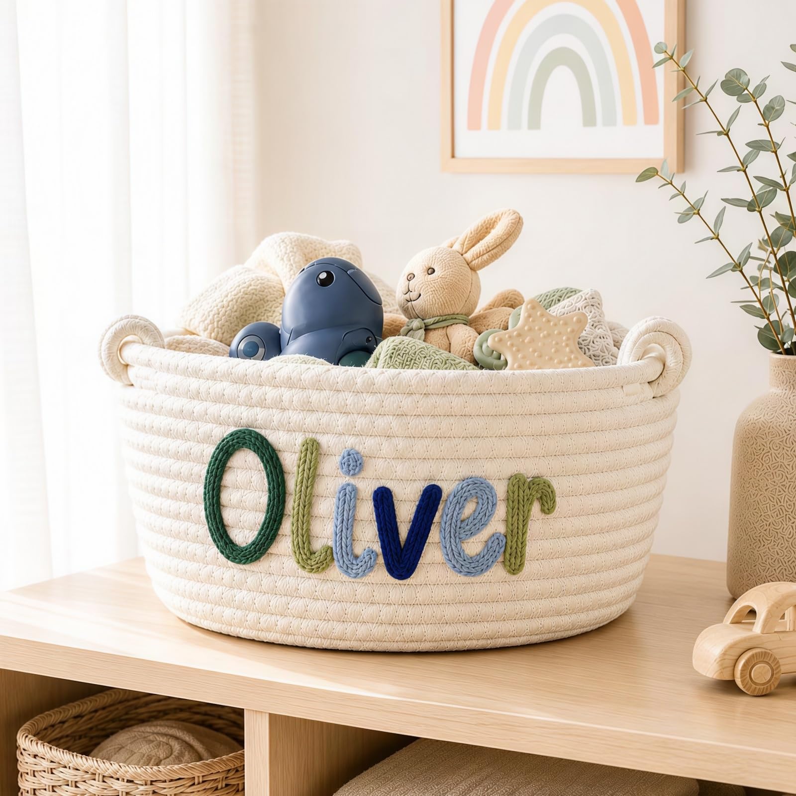 Personalized Baby Storage Basket with Name Custom Nursery Bin, Newborn Gift