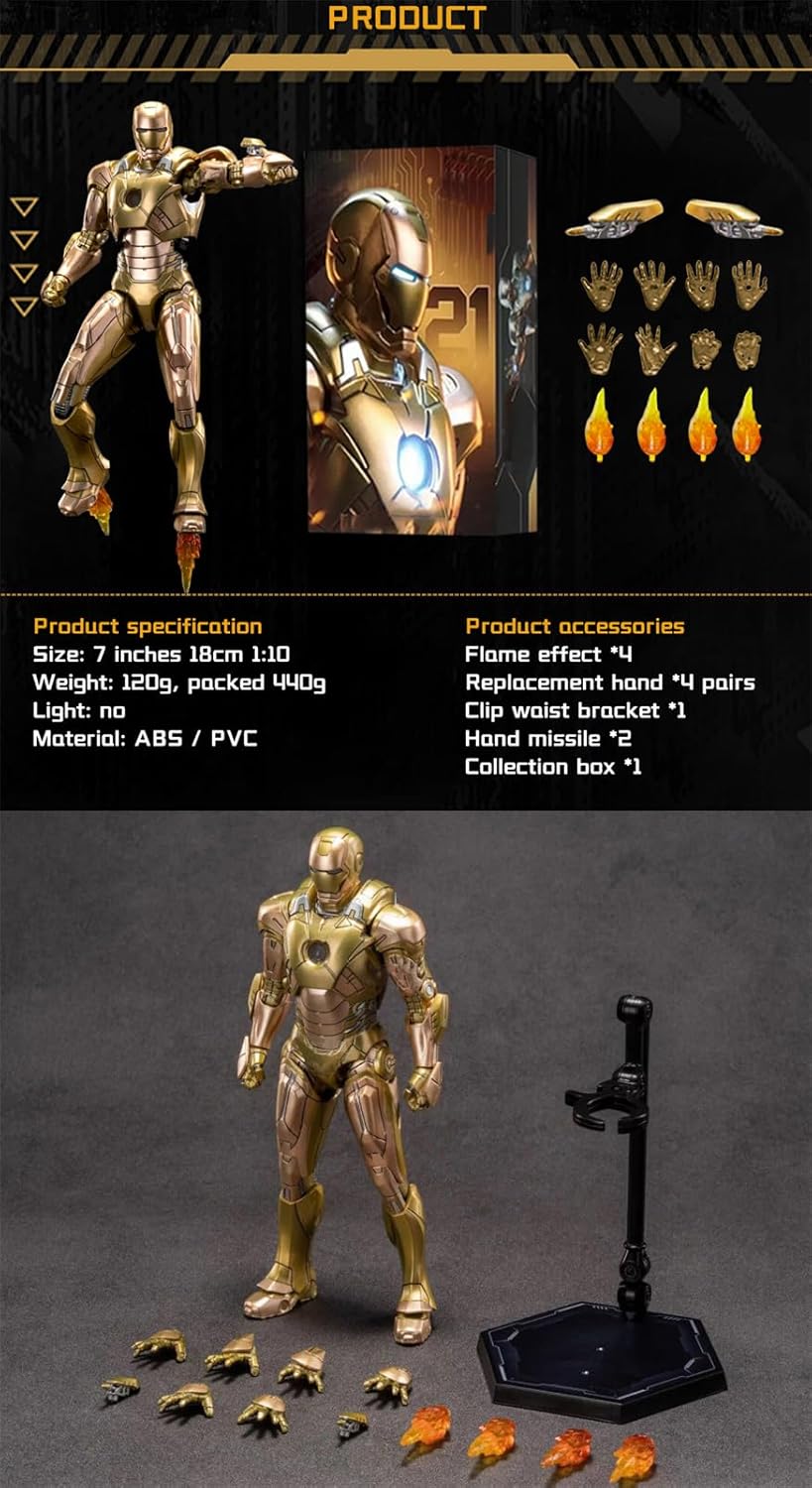 BANOBI 7 Inch MK21Ironman Action Figure (1/10 Scale) with Lots of Accessories,Exquisite Painting Collectible Toy