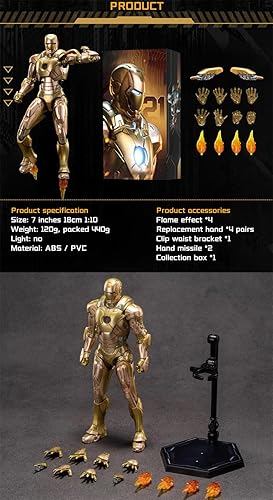 Miniatura 7 de Figura de acción Ironman Mark21 de 7 pulgadas, (escala 110), exquisita pintura, 20 articulaciones, juguete movible con muchos accesorios