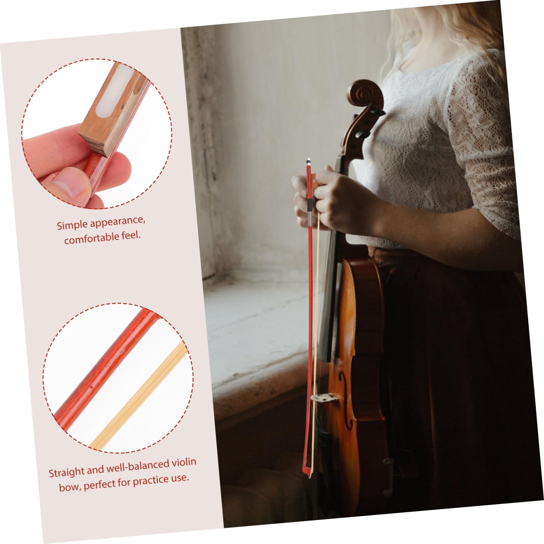 Zerodeko Archet de Violon en Bois pour Pratique Crin de Queue de Cheval, Confort Amélioré et Élasticité Optimale, pour Débutants et Professionnels