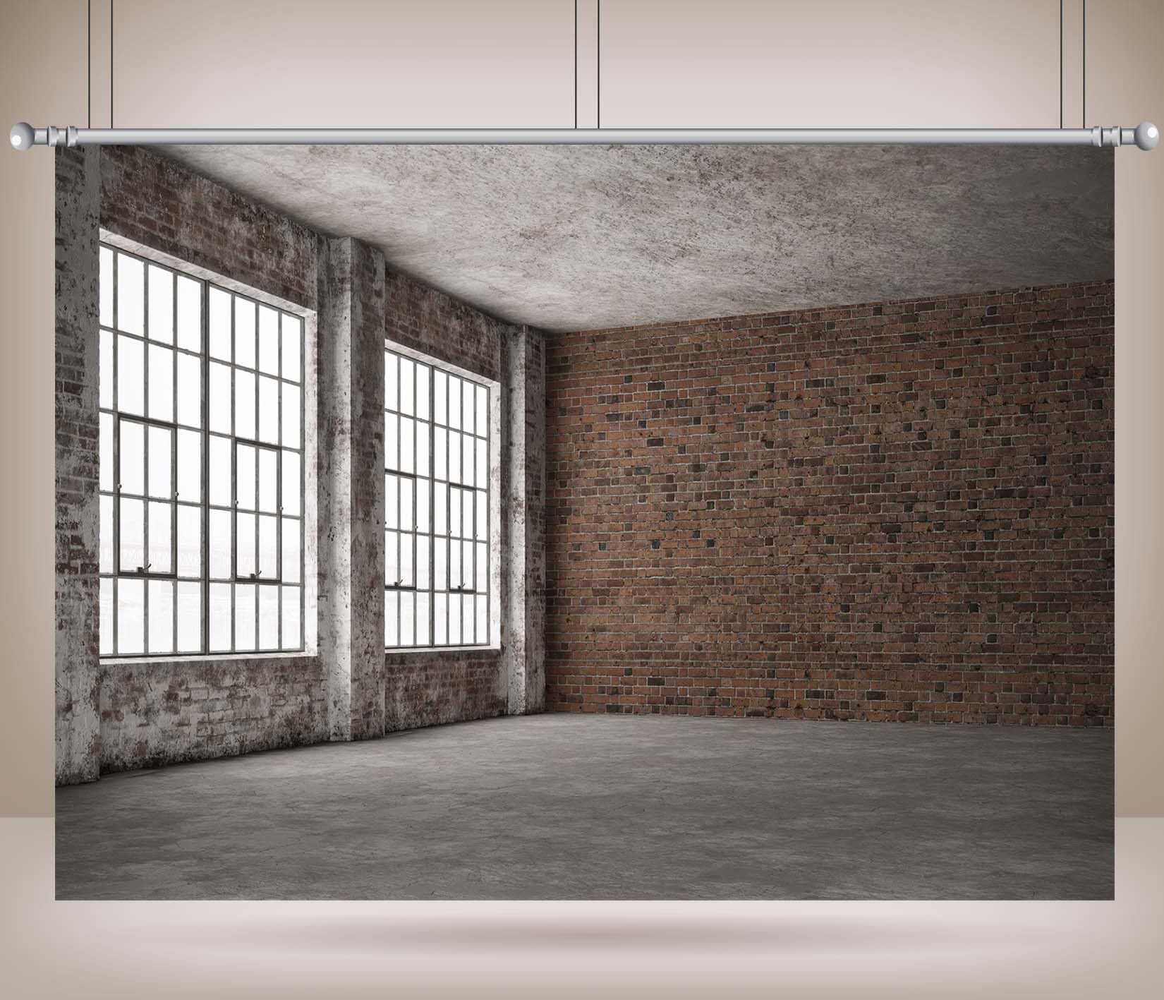 15x8FT (4.6x2.5m) Loft Industriale Vuoto Con Parete Sfondo Fotografico | Ampio Interno Di Studio Urbano Fondale In Tessuto,Due Finestre Industriali,Per Eventi Urbani E Ritratti In Studio,Photo Booth