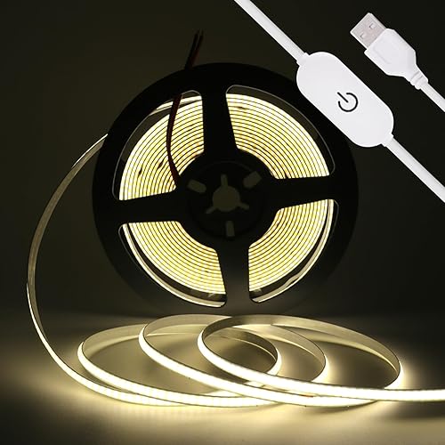 Tira LED regulable táctil de 5 V, 3.3 ft, blanco natural, 320 LED, alta densidad, súper brillante, flexible, fuente de alimentación de conmutación