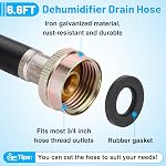 Égoutter le tuyau de déshumidificateur 3/4" FHT - 6.6 FT Tuyau de déshumidificateur épais avec connecteur résistant à la rouille, sans ink et facilement coilable, convient pour la plupart des déshumIDificateurs