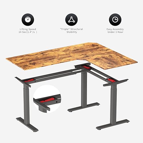 Miniatura 7 de FEZIBO Escritorio de pie en forma de L de triple motor de 75 pulgadas, reversible, escritorio eléctrico de altura ajustable, estación de trabajo