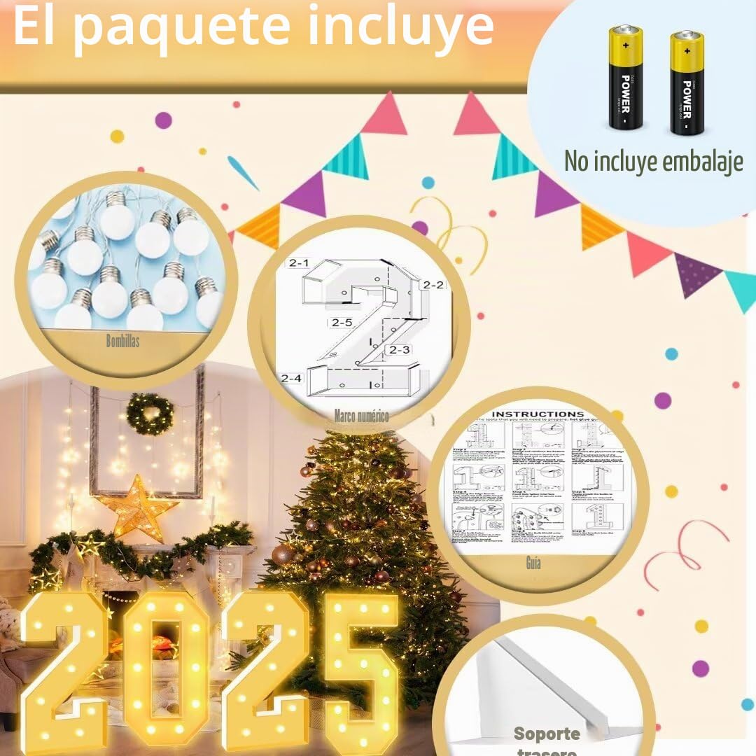 Números de marquesina de 2 pies,(60CM),números gigantes iluminados para fiestas, números grandes con luces, número grande con luz LED, decoraciones de fiesta de cumpleaños,números de cartón
