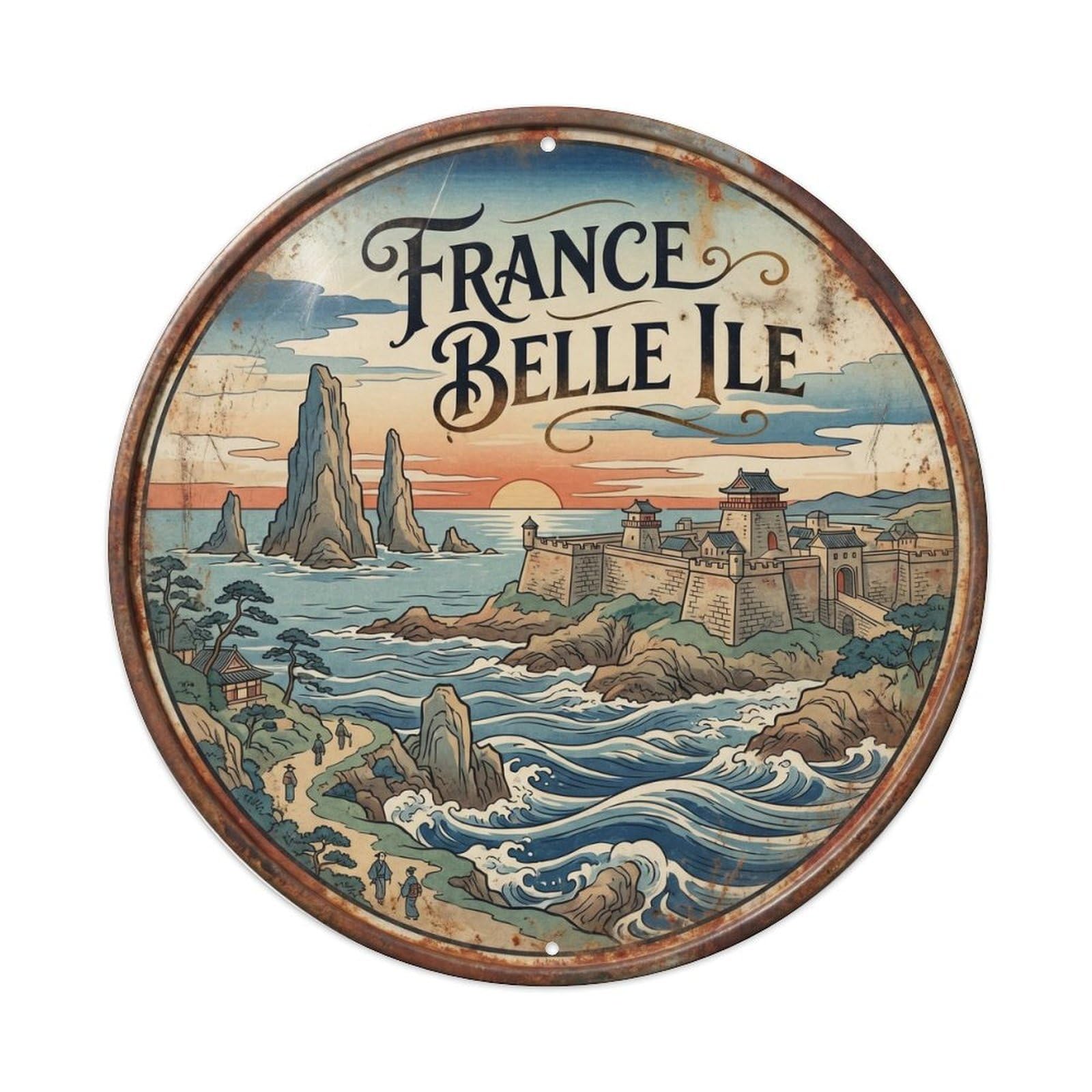 Belle Ile Needles French Ukiyoe Style Europe Travel Metal Tin Sign