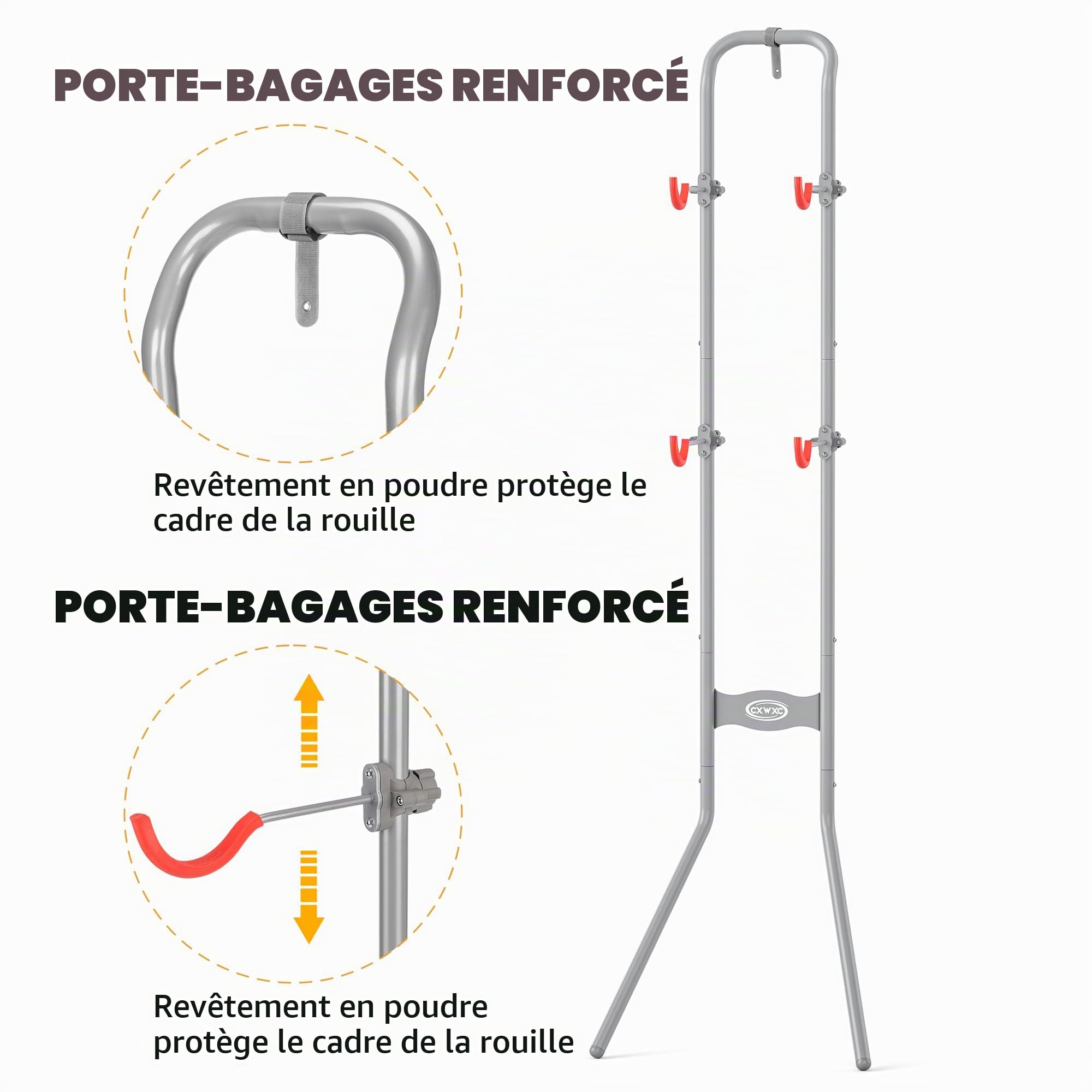 CXWXC Support Mural Vertical pour 2 Vélos, Rangement Vélo Gain de Place jusqu'à 54 kg, Porte-Vélo Réglable pour Garage & Appartement, VTT & Vélo de Route