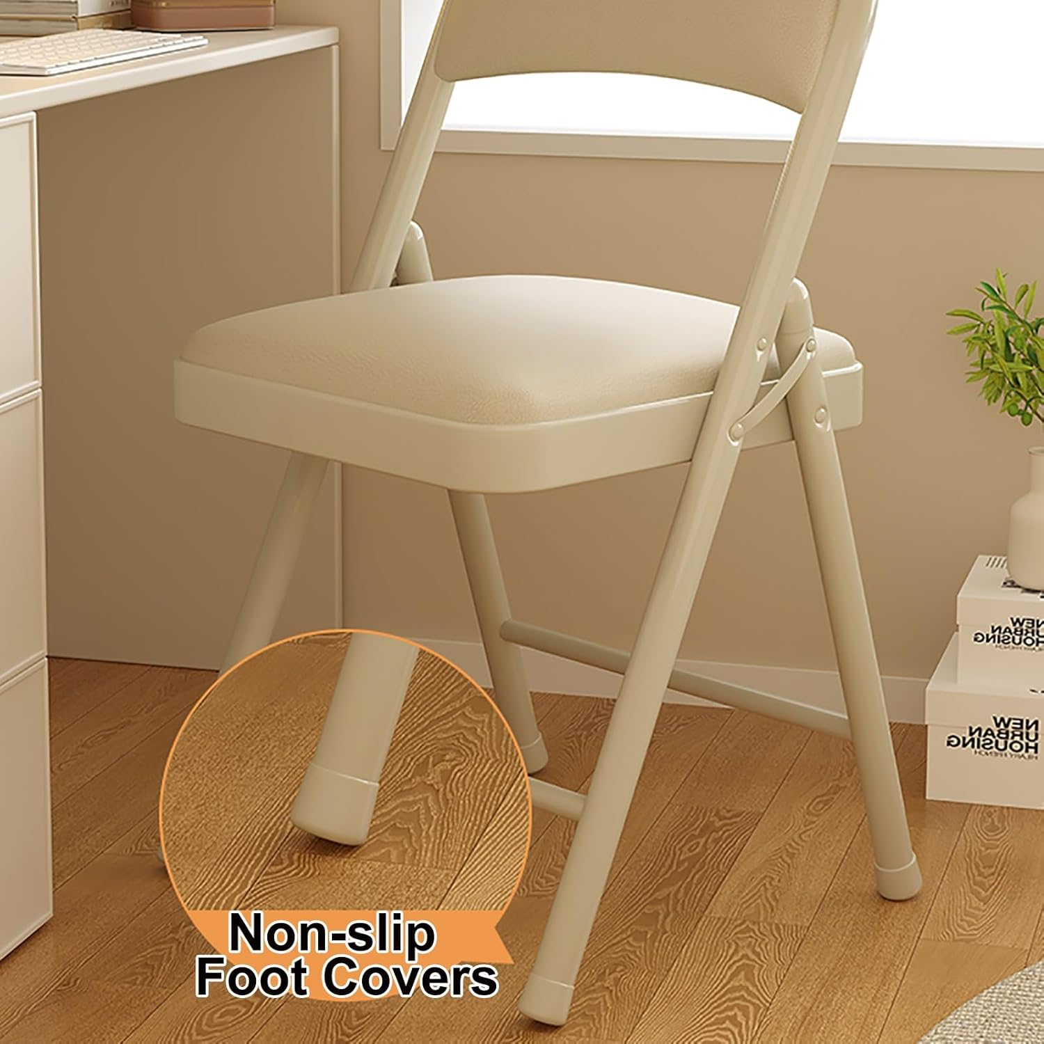 Folding Chairs, Foldable Chairs with Padded Cushion, PU Leather Chair Foldable, for Home, Outdoor, Office and Party(Pink)