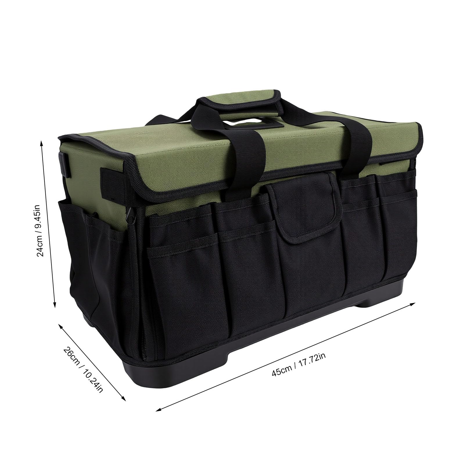 Asixxsix Torba na Narzędzia, 25L, 1680D, Odporna na Rozdarcia Tkanina Oxford, Wytrzymały Organizer Narzędzia z 46 Kieszeniami i podstawą z Tworzywa Sztucznego PP, Organizer w Skrzynce