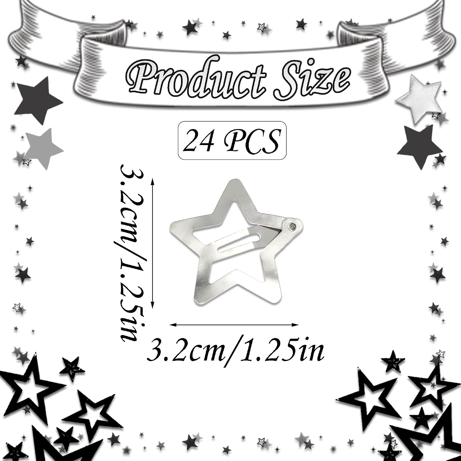 NAISKA 24PCS Star Hair Clips 2000s Y2K Hair Barrettes Silver Non Snap Clips for Cool Girls Metal Pins Star Alligator Clip Rave Hair Accessories for Women Girls image 4