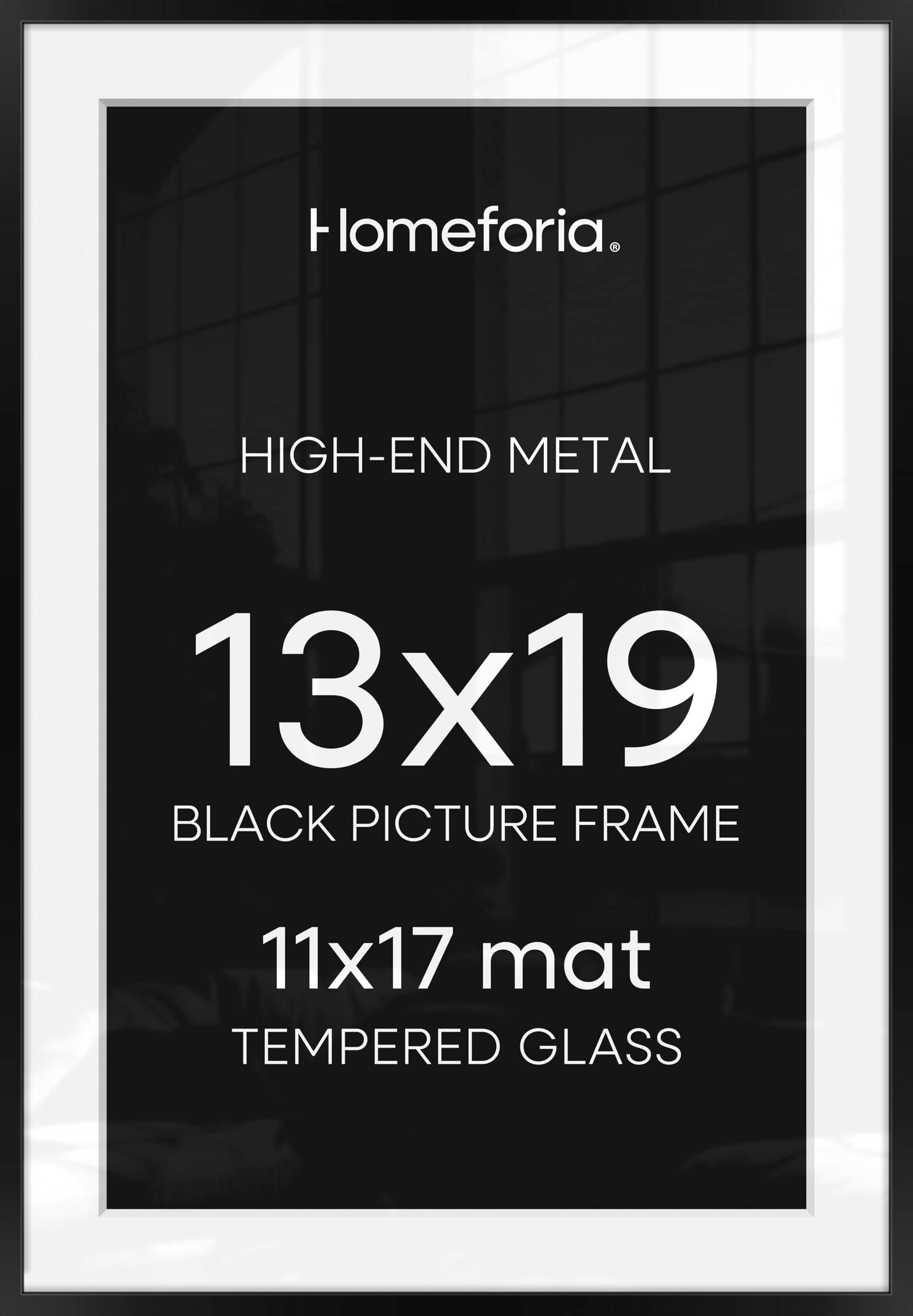 Homeforia 13x19 Black Picture Frame, High-End Metal, 11x17 Mat, Glass | High End Aluminum, Tempered Glass, Acid-Free 11x17 Removable Mat, 13x19 in Edge-to-Edge Display 19x13, Wall Kit, Set Of 2